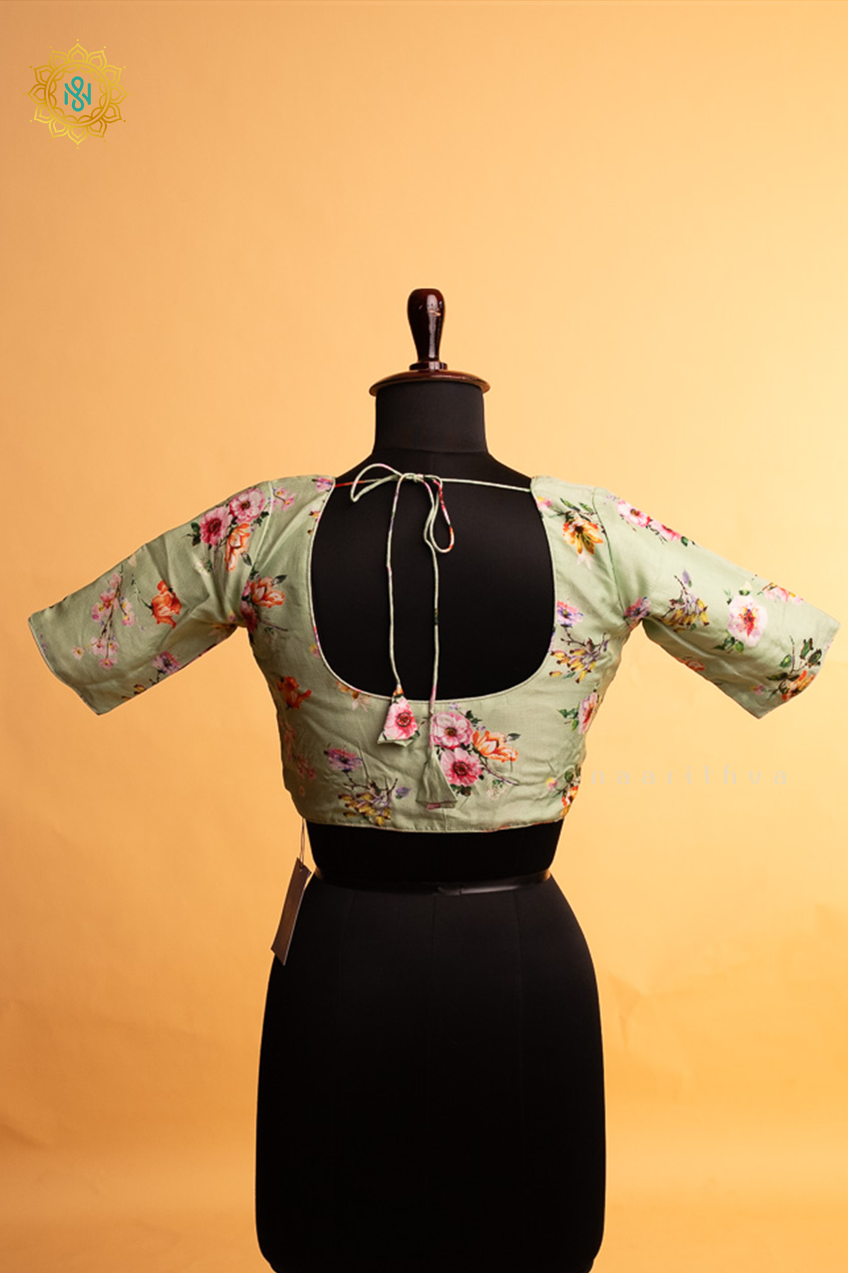 Pista Green Dola Silk Readymade Blouse With Floral Prints