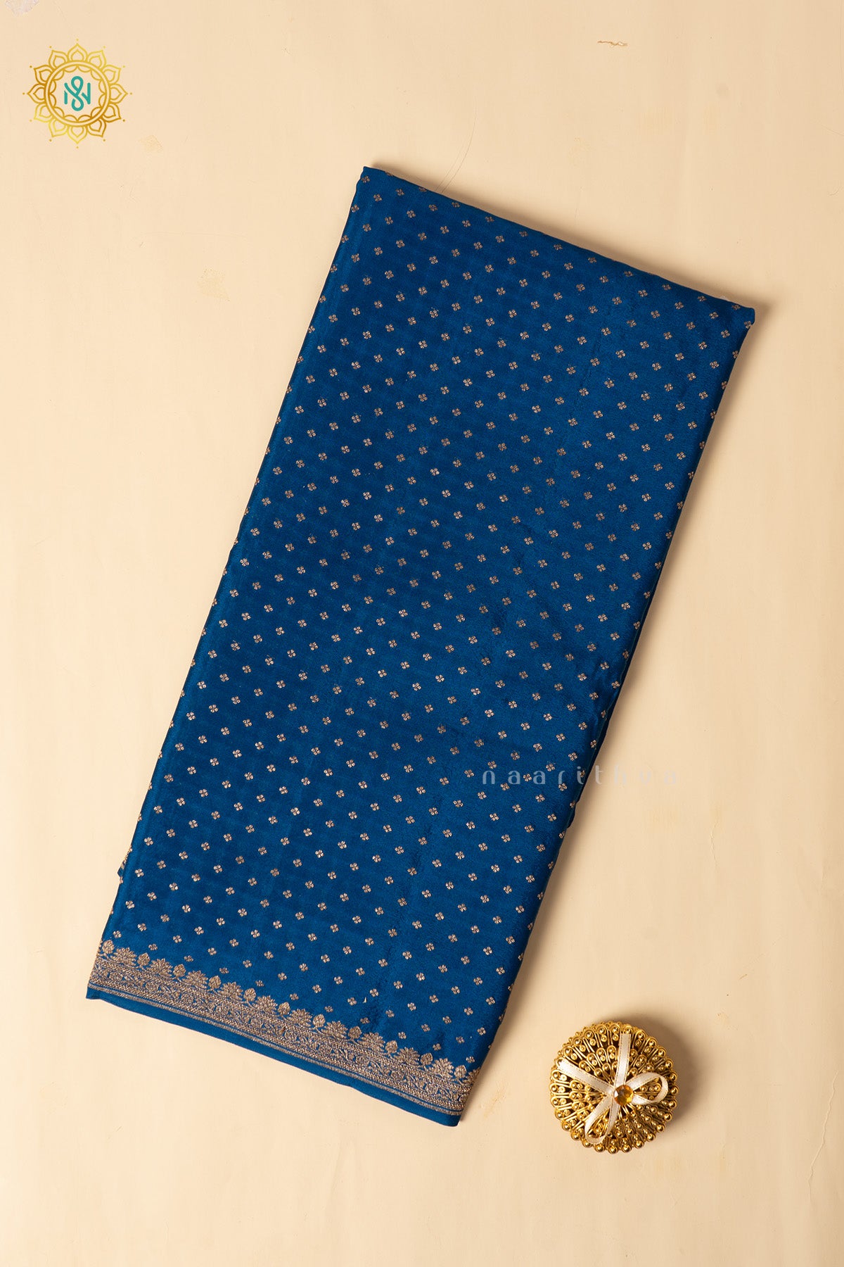 Teal Blue Pure Banrasi Crepe Silk Allover Zari Buttas On The Body With Contrast Zari Border & Pallu