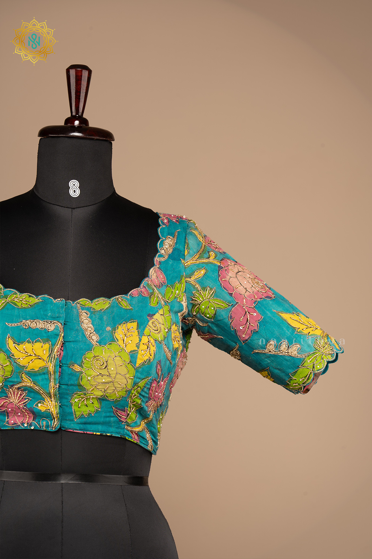 Aqua Blue - Pure Silk With Hand Painted Pen Kalamkari Readymade Blouse