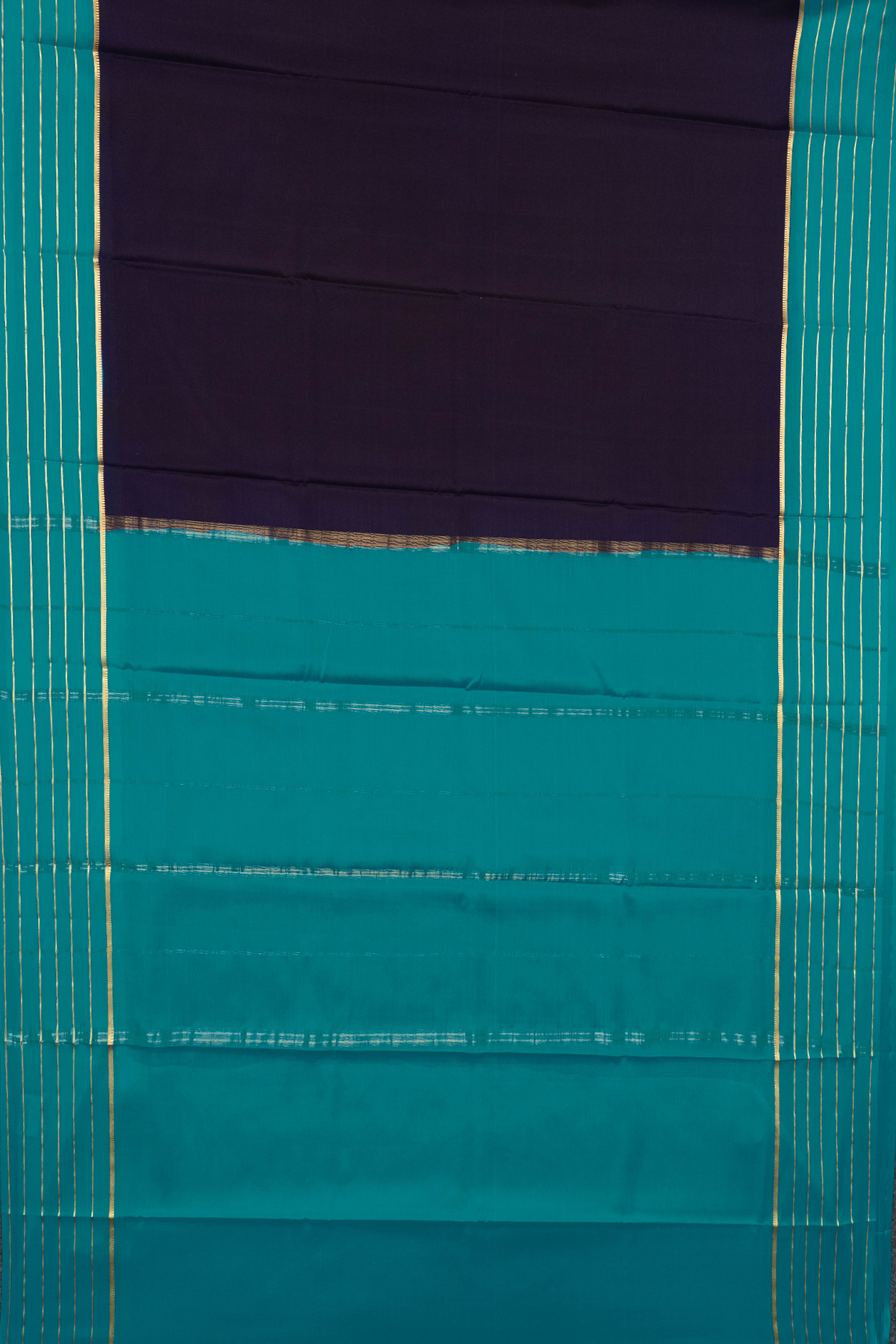NAVY BLUE WITH AQUA BLUE - PURE MYSORE CREPE SILK