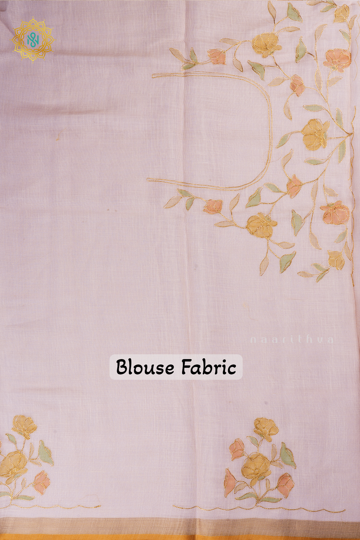 Off White Linen Tissue Saree with Aari Floral Work and Tissue Border