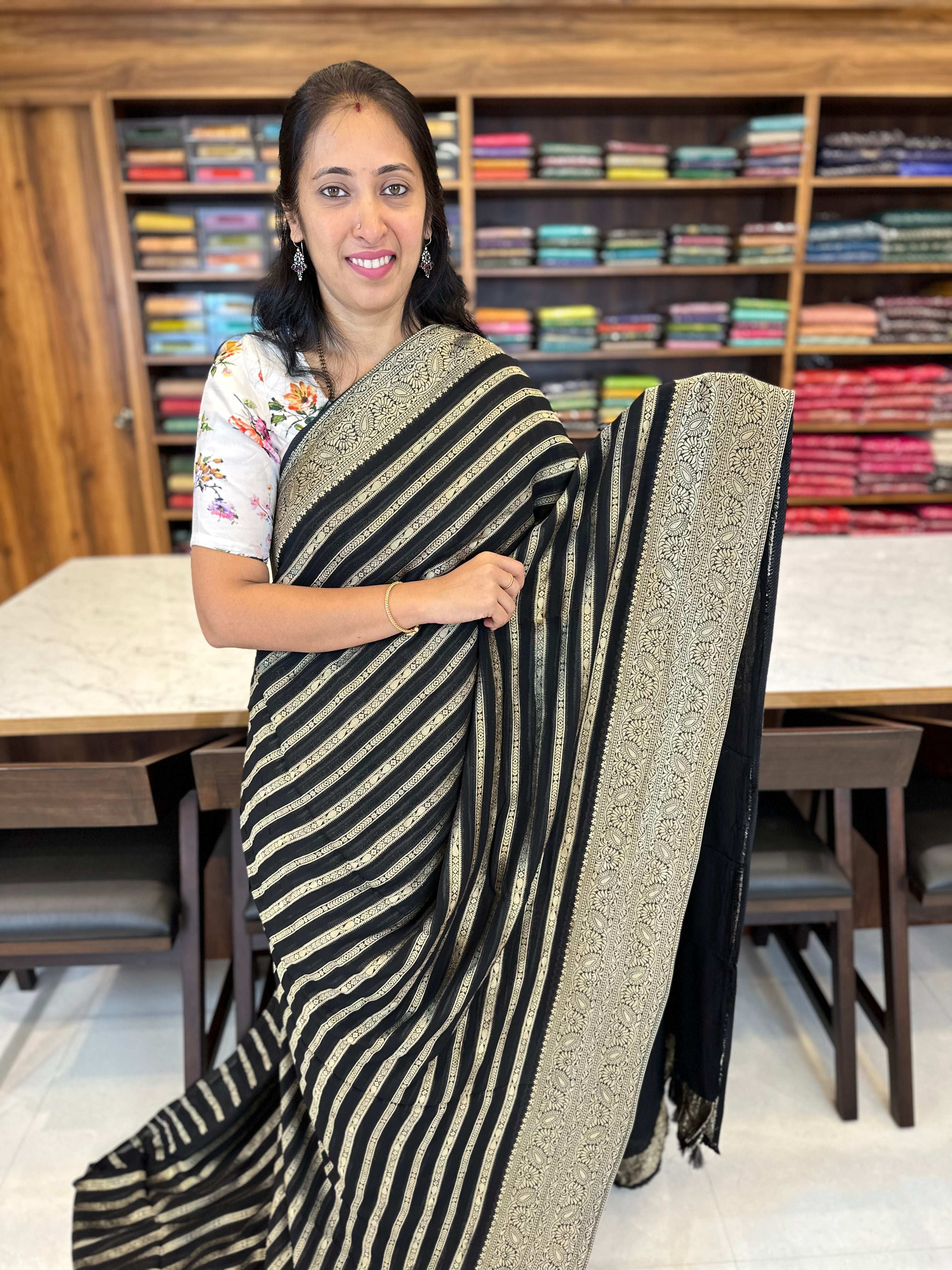 BLACK - SEMI BANARASI GEORGETTE
