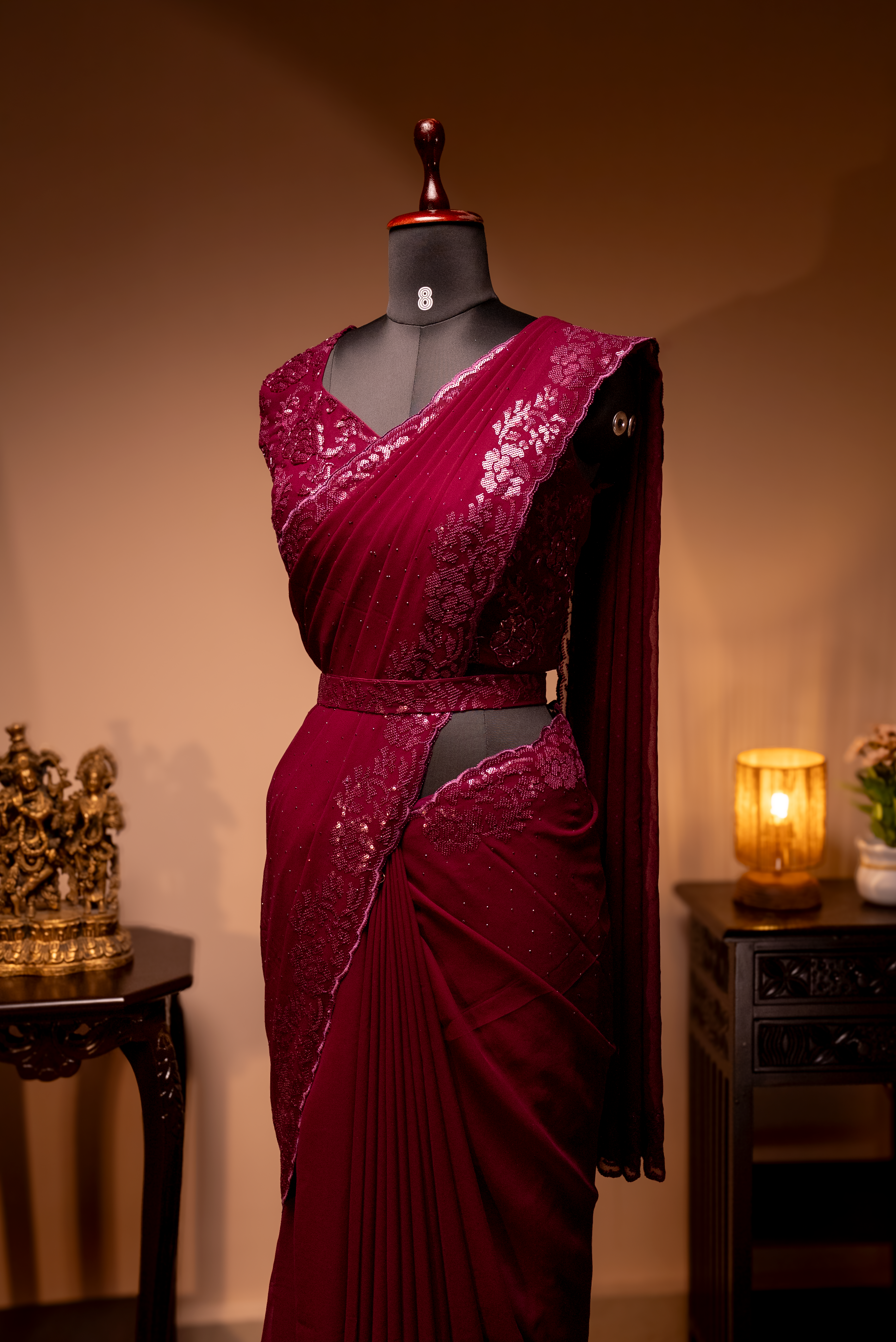 WINE - DESIGNER GEORGETTE SAREE WITH READYMADE BLOUSE