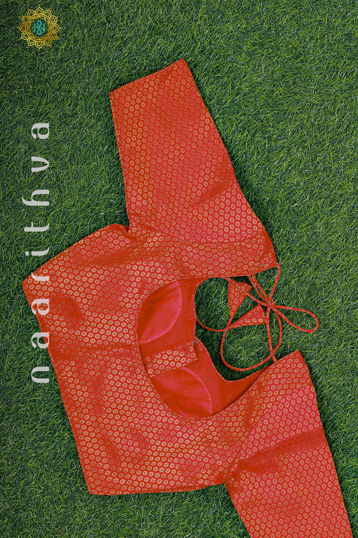 RED - READYMADE SEMI SILK BLOUSE WITH GOLD ZARI BUTTAS