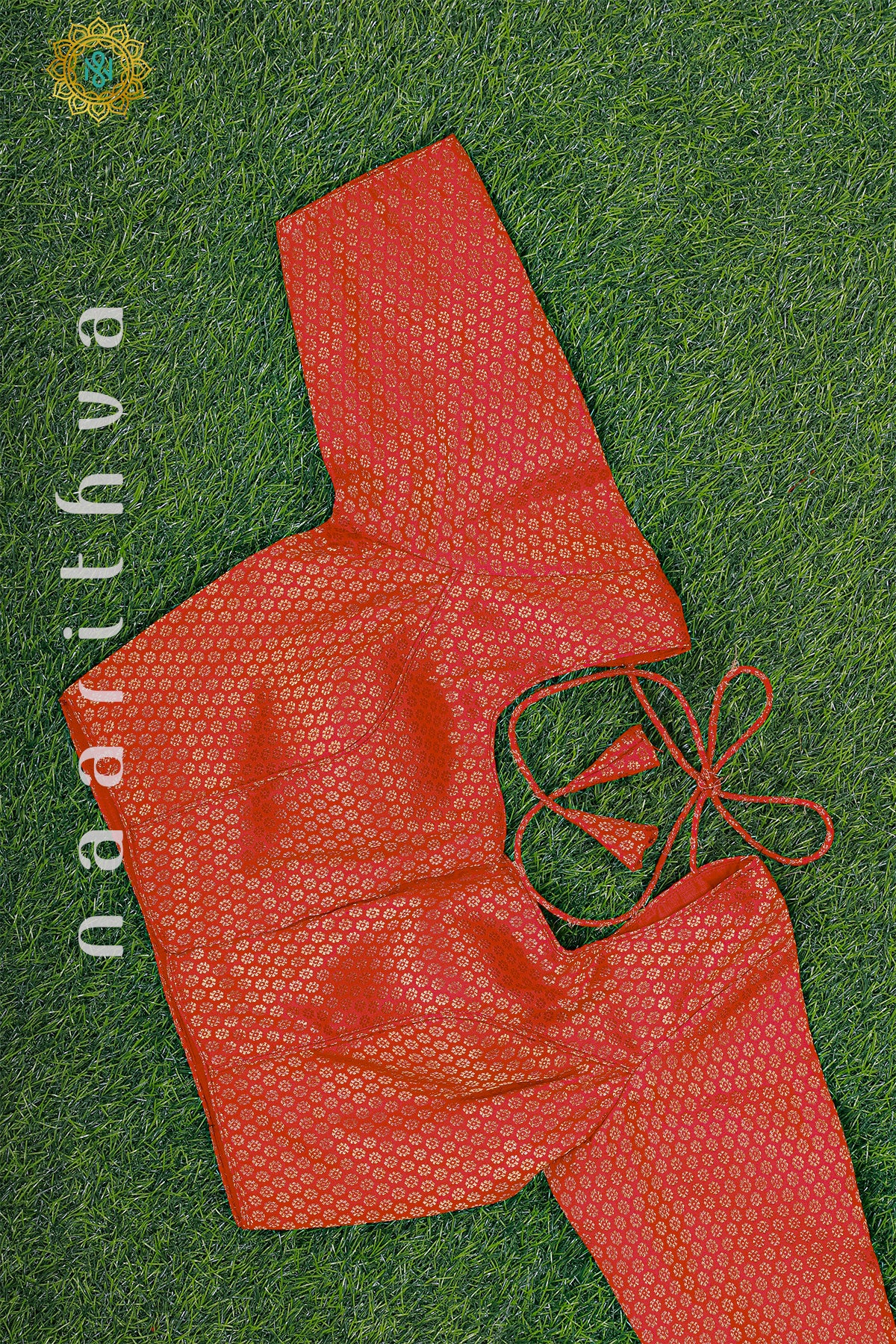 RED - READYMADE SEMI SILK BLOUSE WITH GOLD ZARI BUTTAS