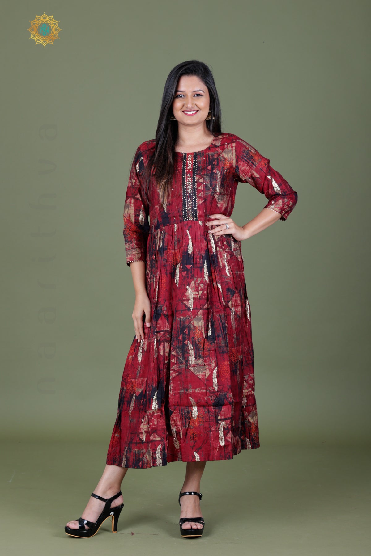 MAROON WITH BLACK - CASUAL WEAR ONE PIECE KURTI