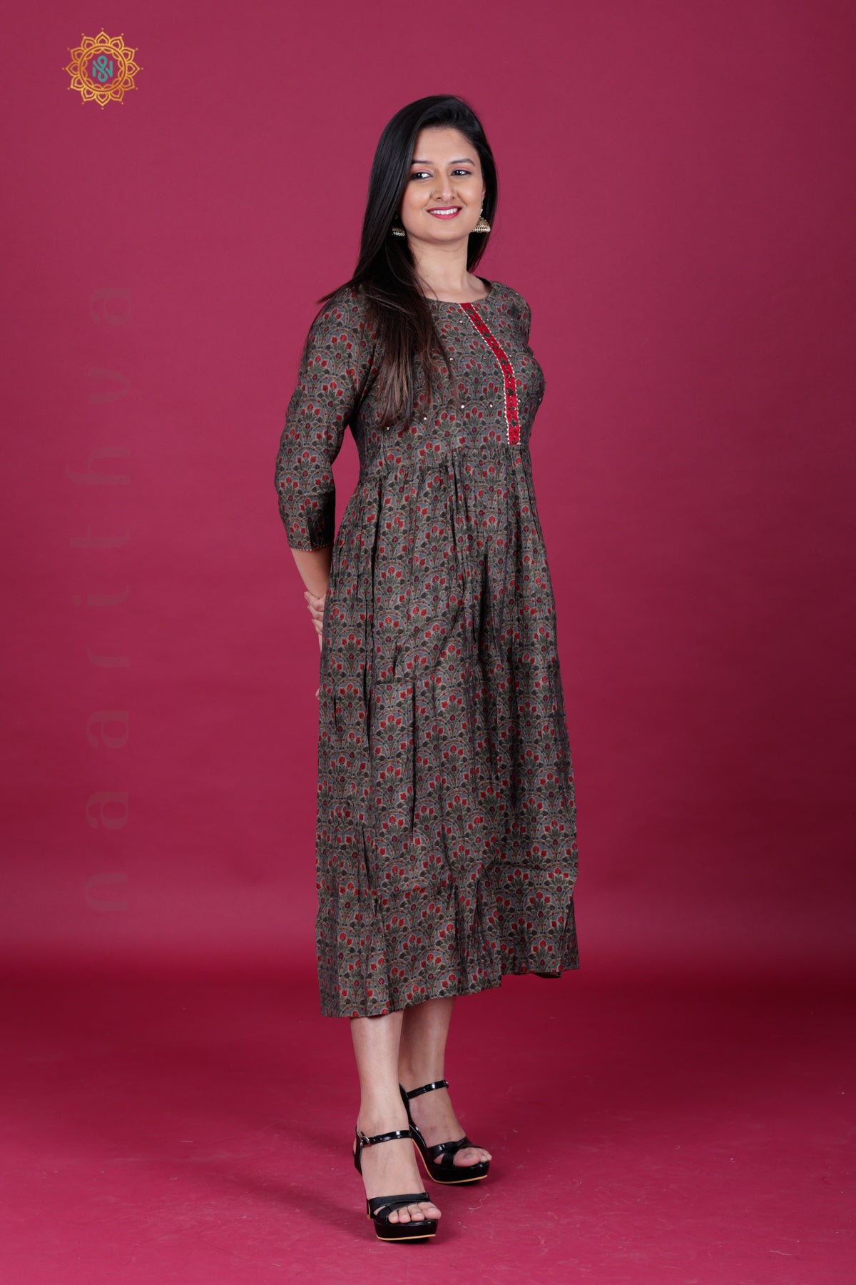 GREY WITH MAROON - CASUAL WEAR ONE PIECE KURTI
