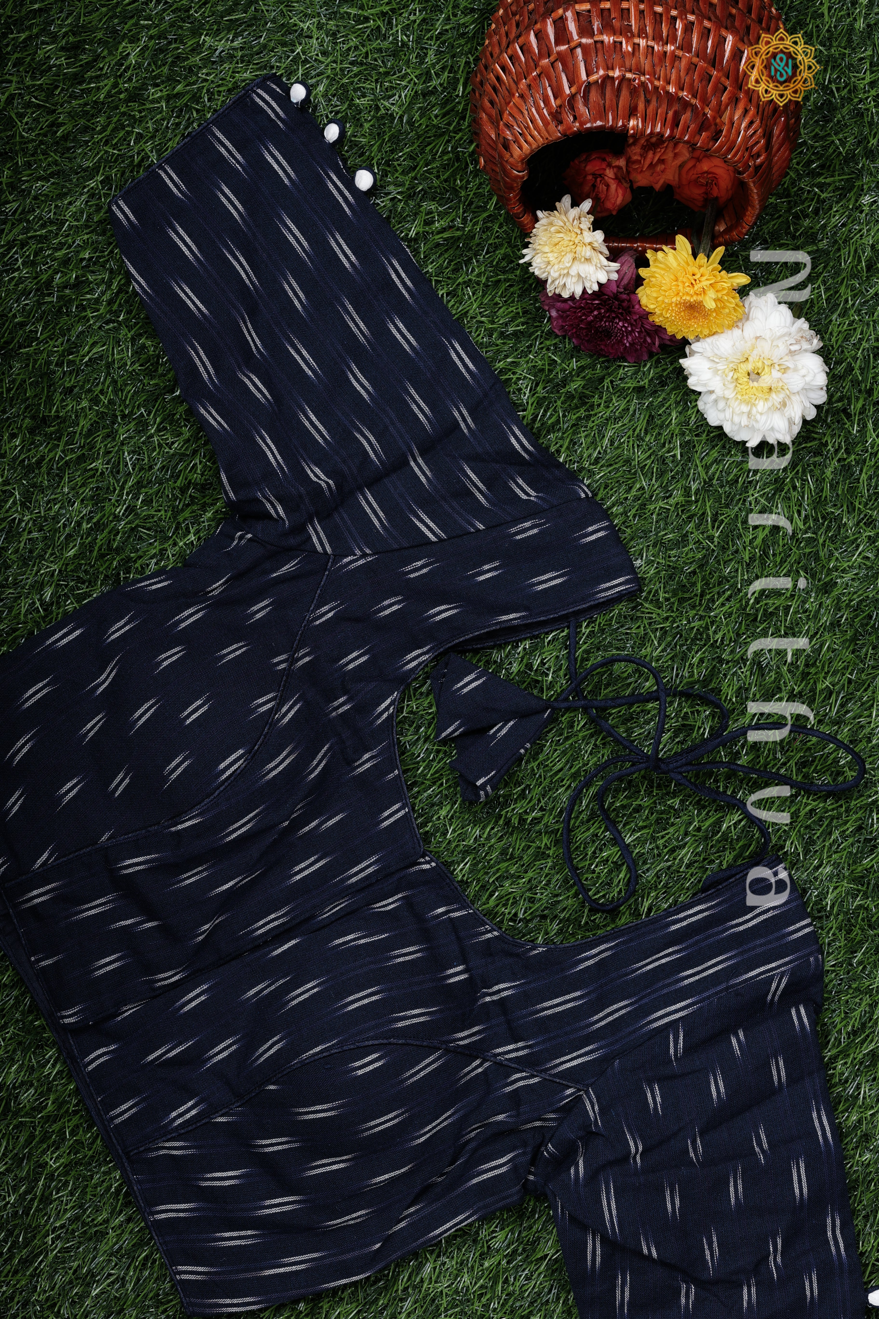 NAVY BLUE - READYMADE COTTON WITH IKAT PRINT