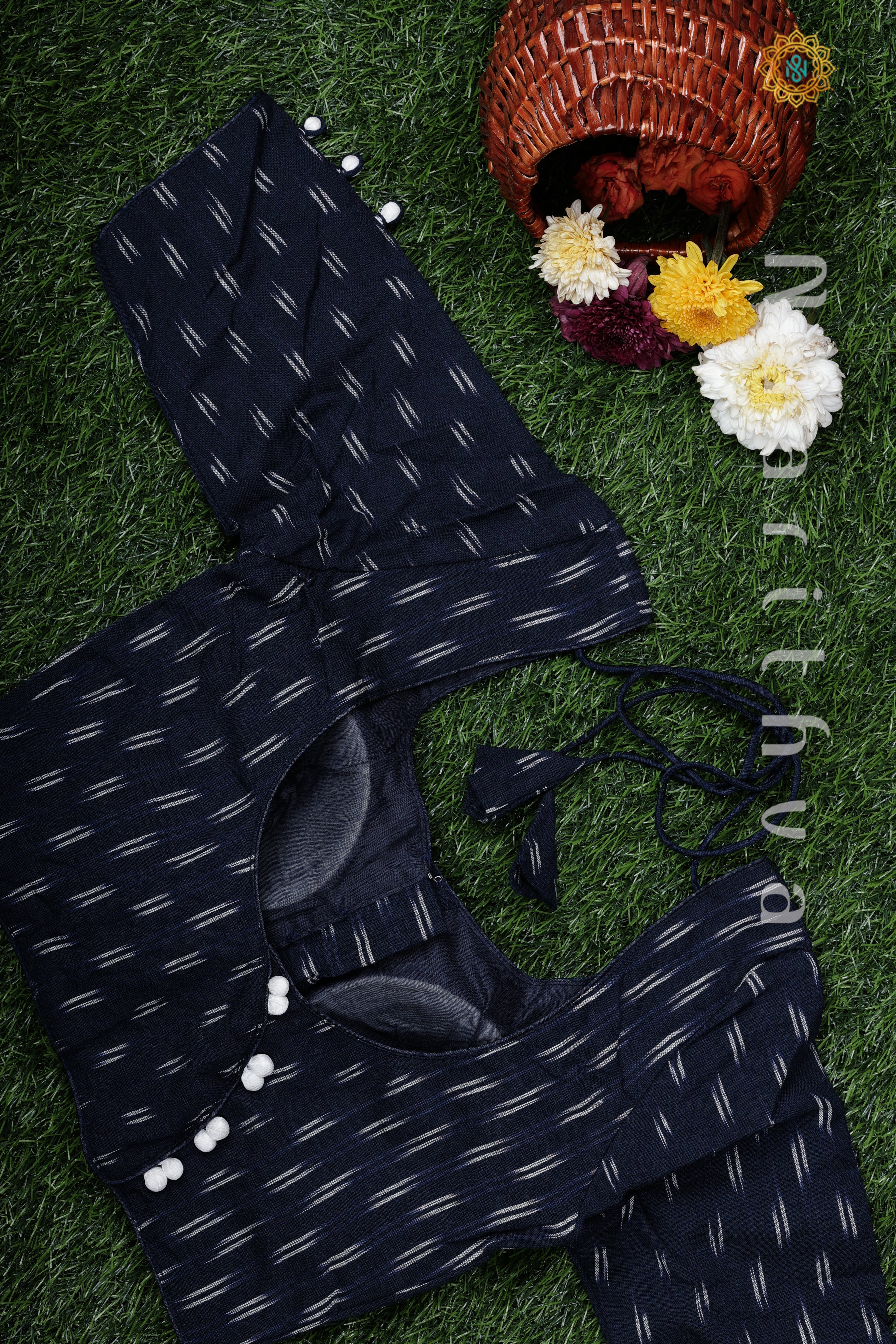 NAVY BLUE - READYMADE COTTON WITH IKAT PRINT