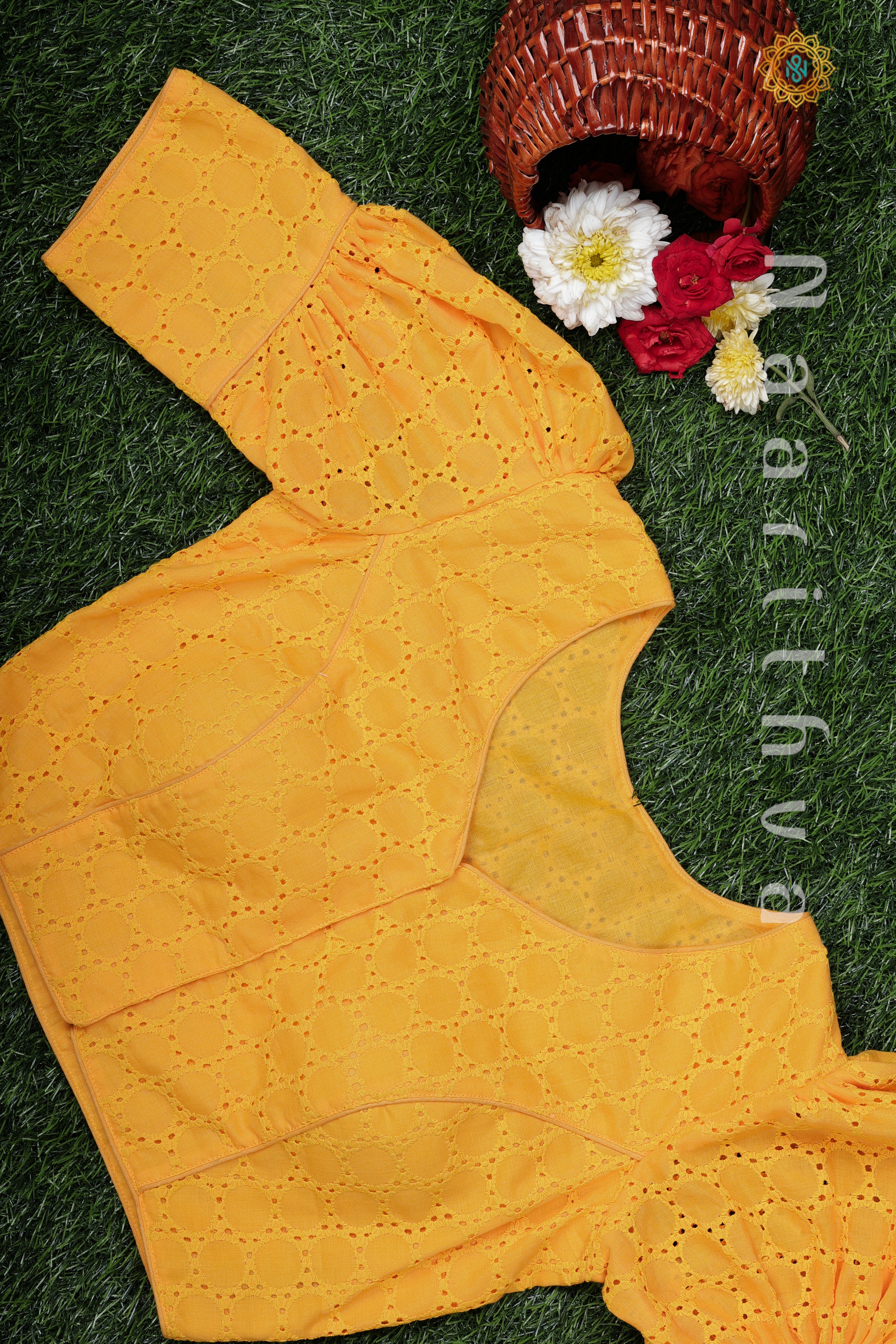 YELLOW - READYMADE COTTON HAKOBA BLOUSE WITH PUFF SLEEVES