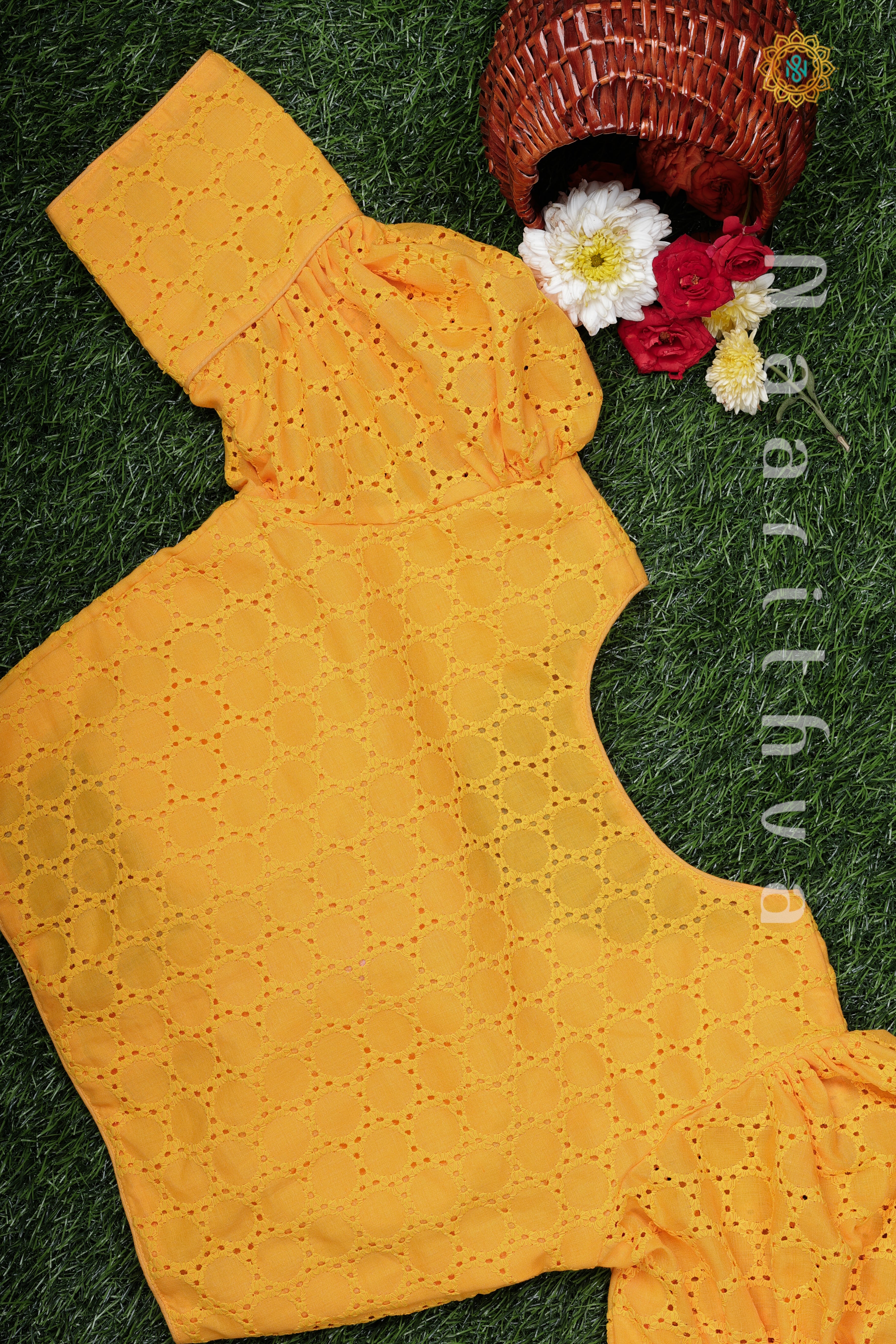 YELLOW - READYMADE COTTON HAKOBA BLOUSE WITH PUFF SLEEVES