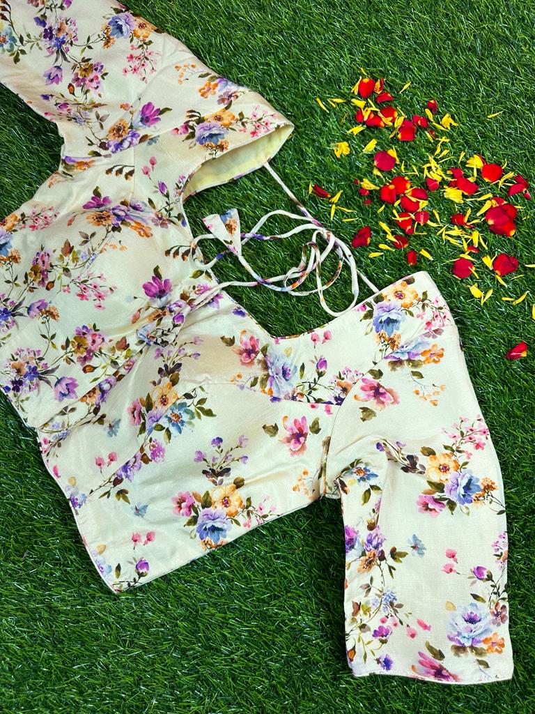 CREAM - READYMADE FLORAL PRINTS IN DOLA SILK