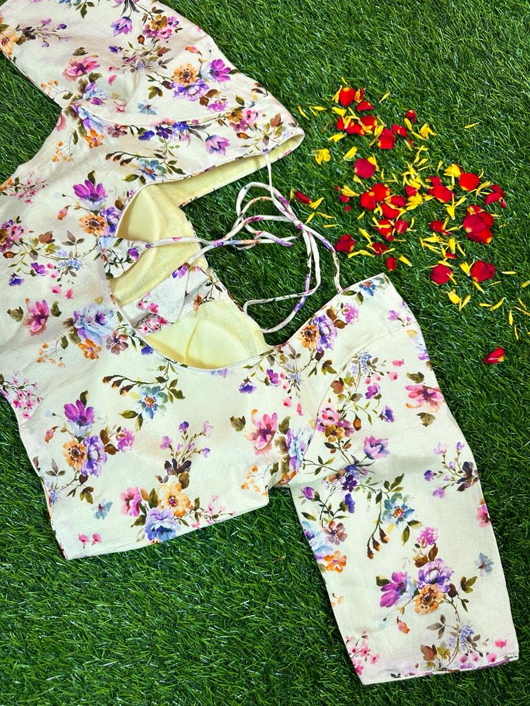 CREAM - READYMADE FLORAL PRINTS IN DOLA SILK
