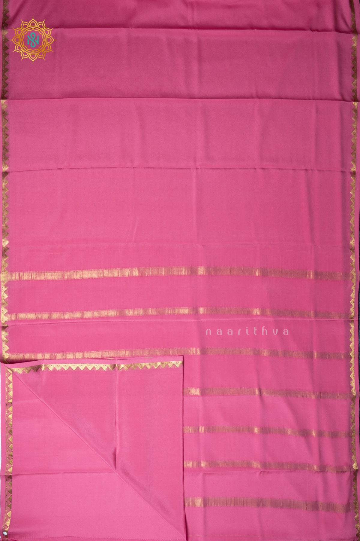 Pink Pure Mysore Crepe Silk Plain Body and Zari Woven Butta Border