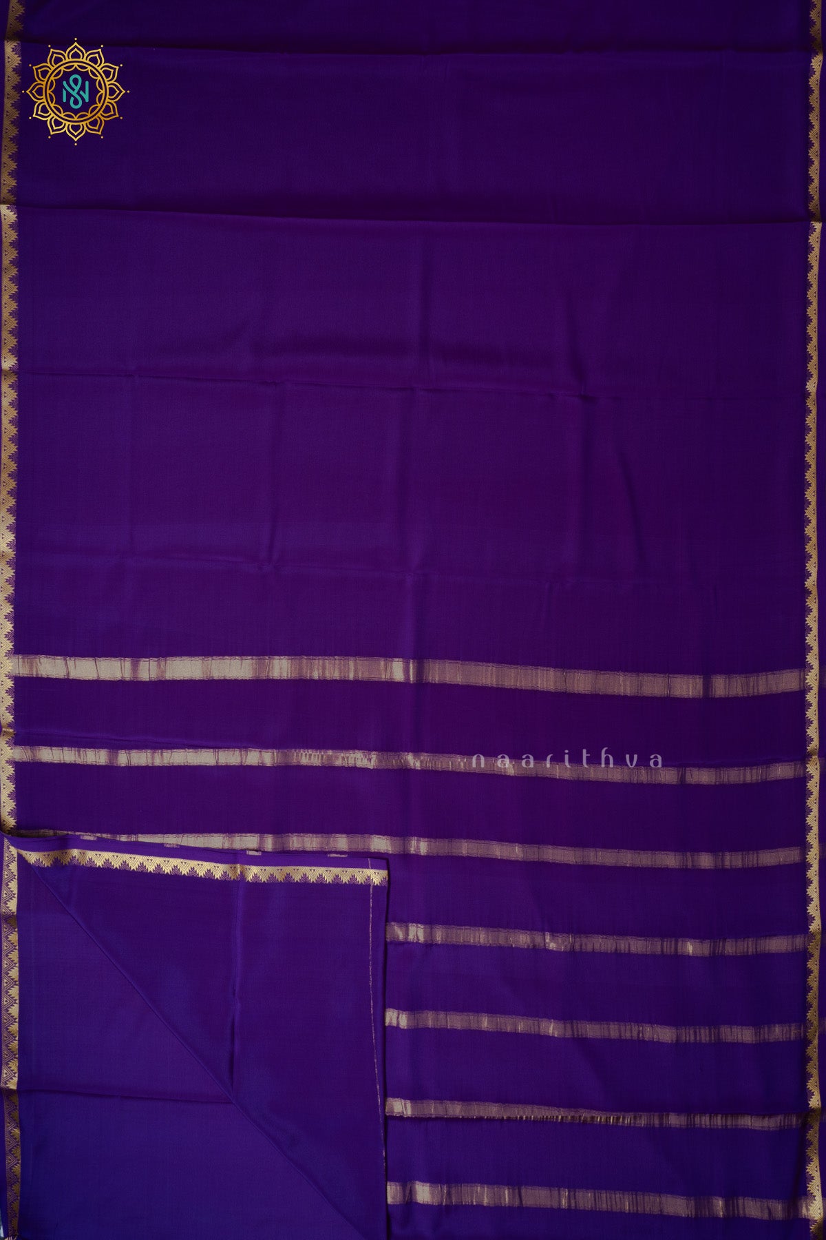 Purple Pure Mysore Crepe Silk Plain Body and Zari Woven Butta Border
