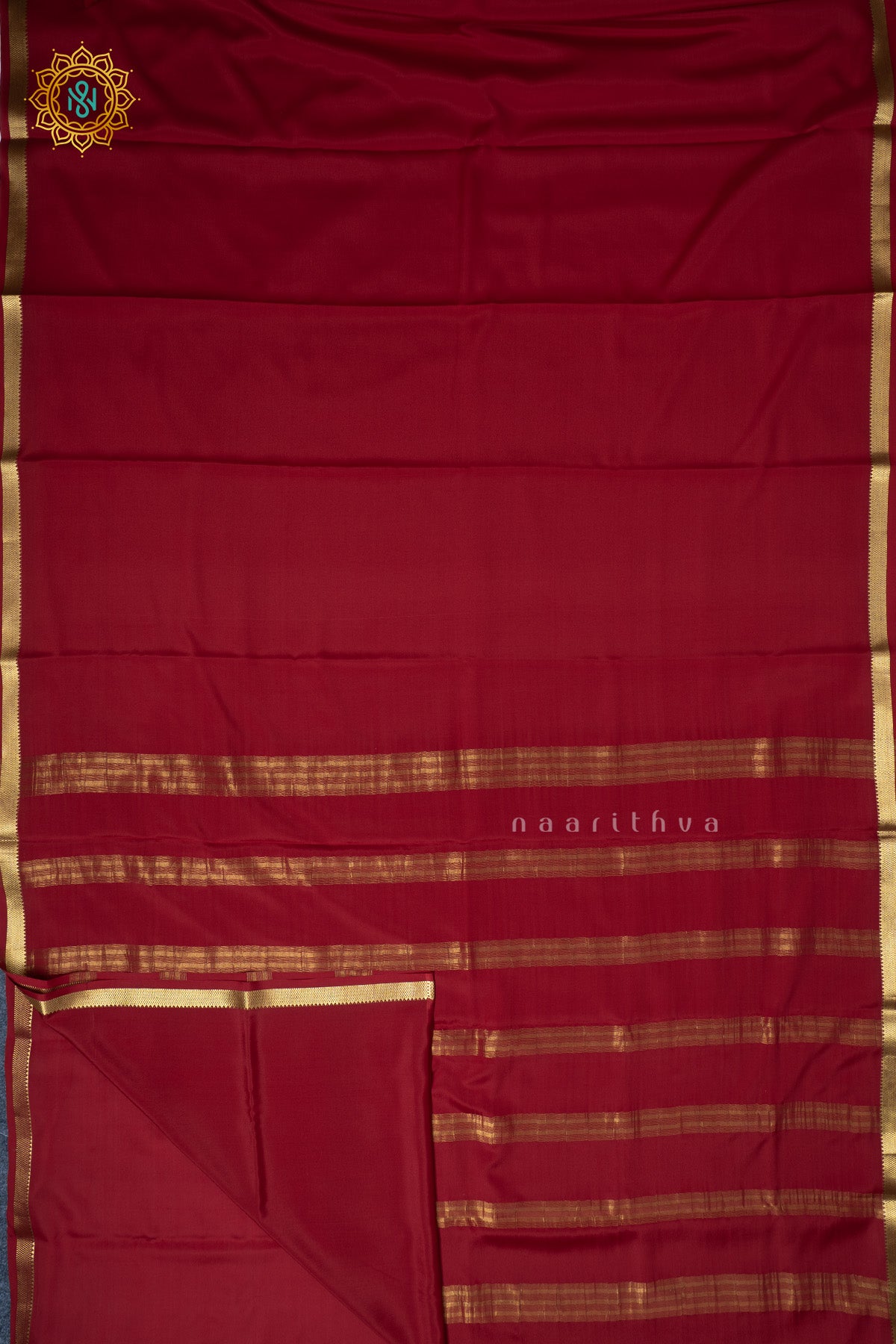 Maroon Pure Mysore Crepe Silk Plain Body and Zari Woven Butta Border