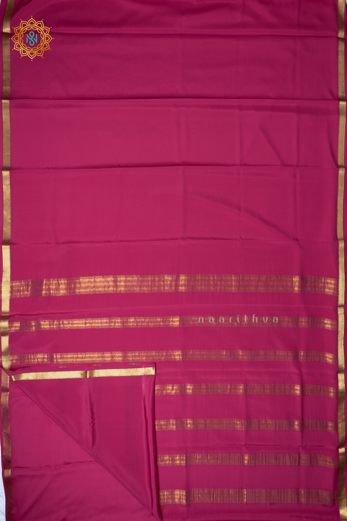 Rani PinkPure Mysore Crepe Silk Plain Body and Zari Woven Butta Border