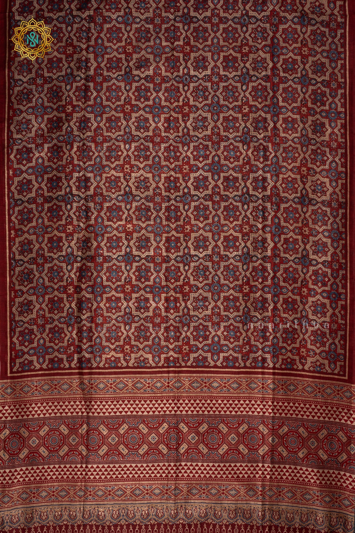 Red - Semi Gicha Tussar Saree Allover Ajrakh Printed Body With Pallu And Blouse