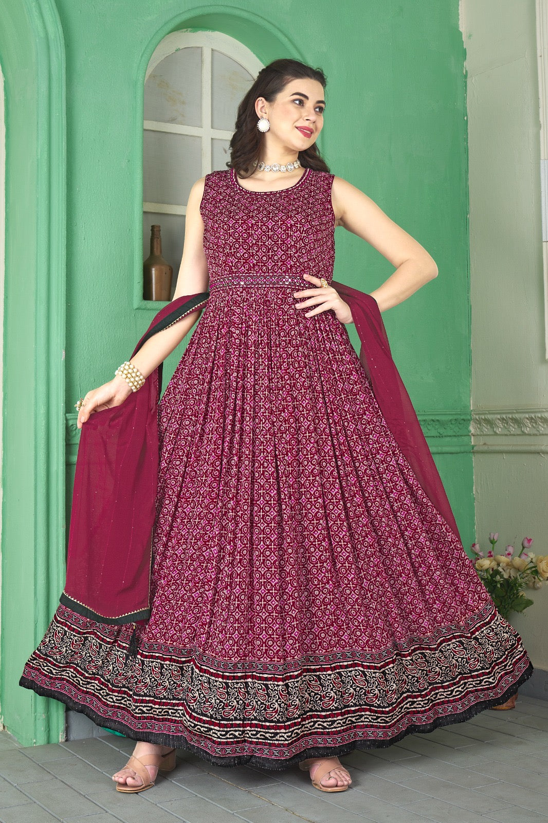 Maroon party wear outlet gown