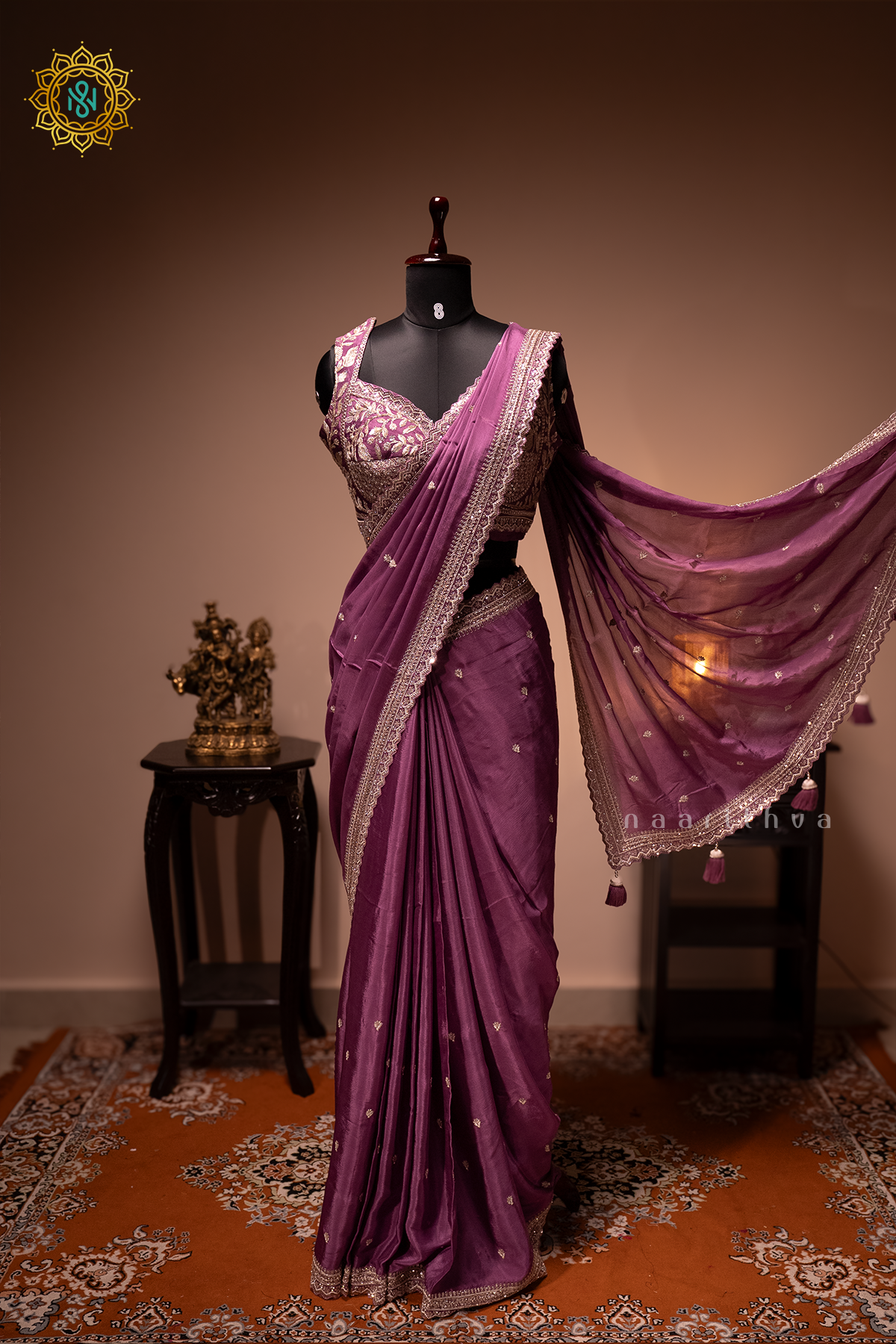 LAVENDER - CHINNON DESIGNER WEAR WITH READYMADE BLOUSE