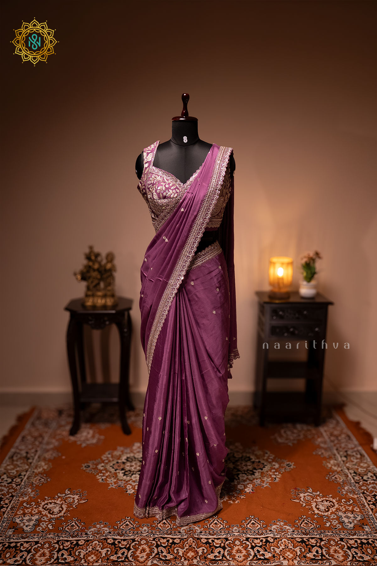 LAVENDER - CHINNON DESIGNER WEAR WITH READYMADE BLOUSE