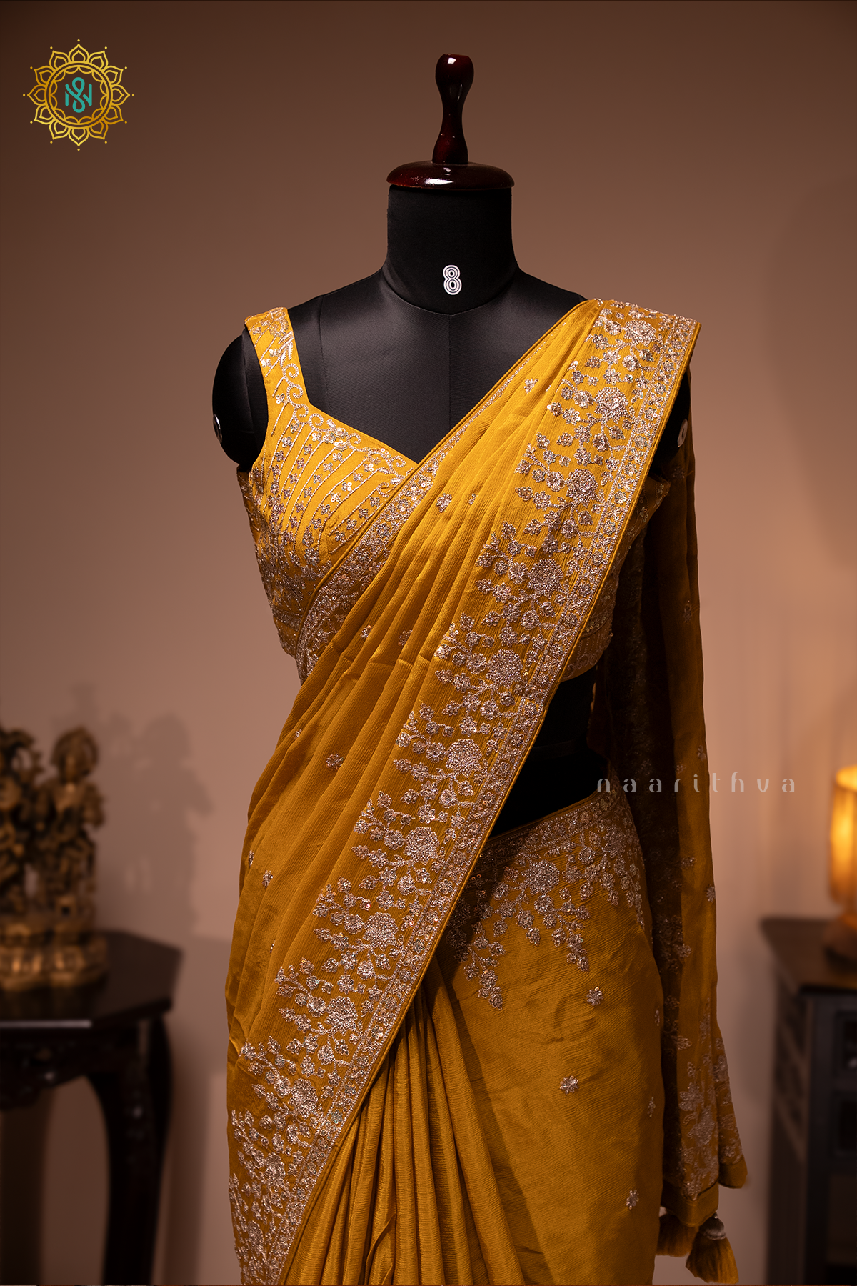 MUSTARD - CHINNON DESIGNER WEAR WITH READYMADE BLOUSE
