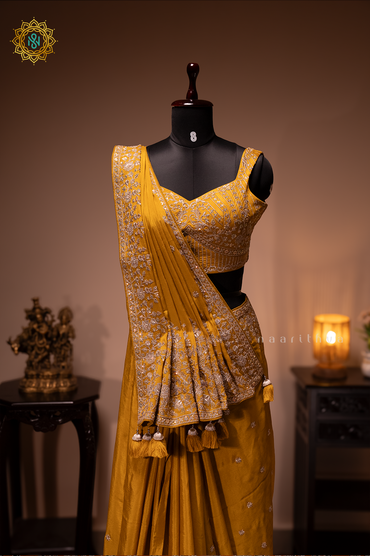 MUSTARD - CHINNON DESIGNER WEAR WITH READYMADE BLOUSE