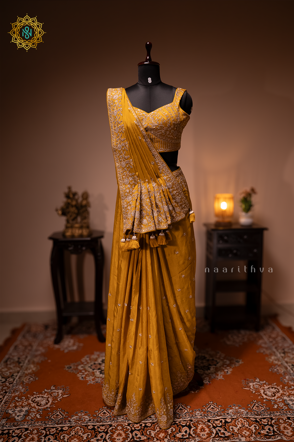 MUSTARD - CHINNON DESIGNER WEAR WITH READYMADE BLOUSE