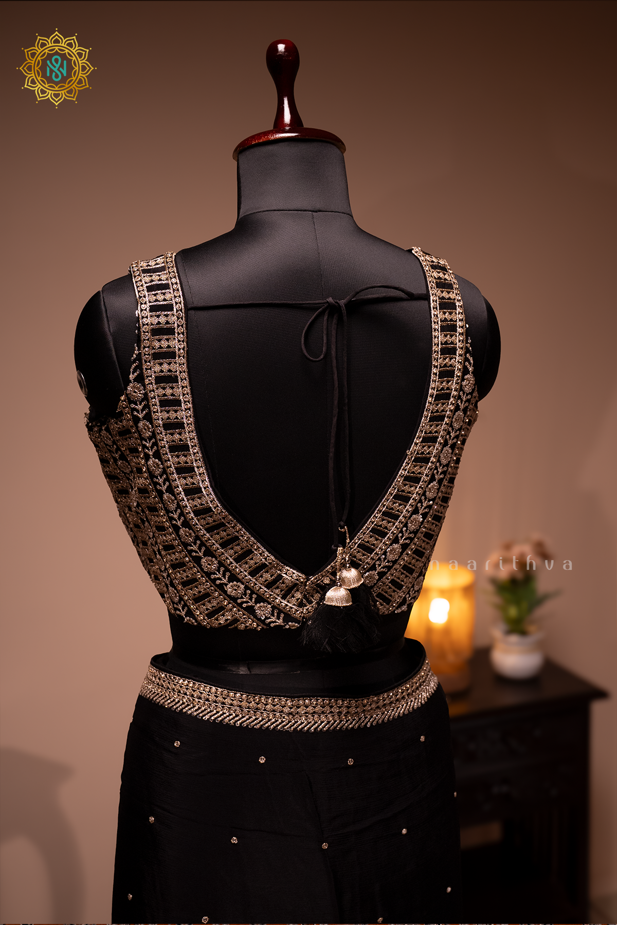 BLACK - CHINNON DESIGNER WEAR WITH READYMADE BLOUSE