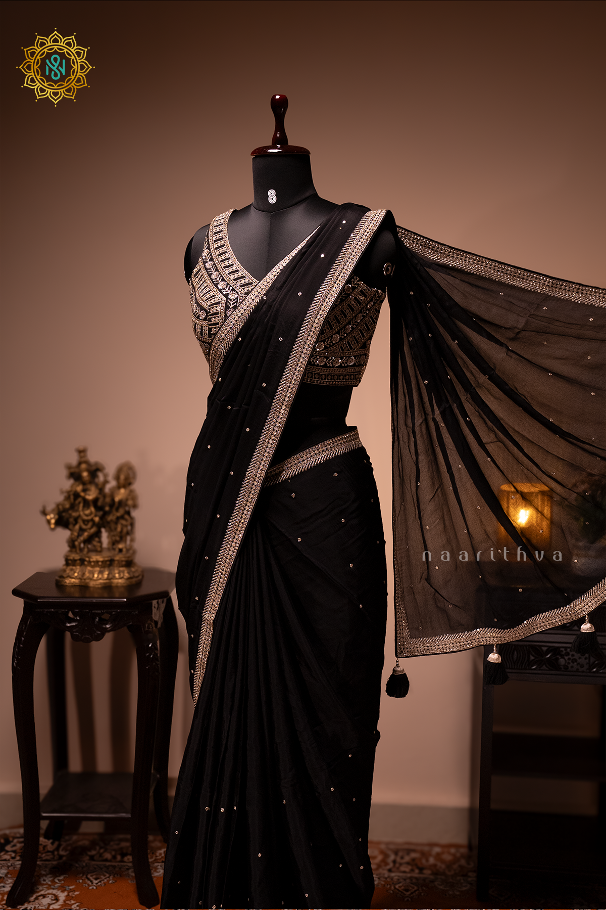 BLACK - CHINNON DESIGNER WEAR WITH READYMADE BLOUSE