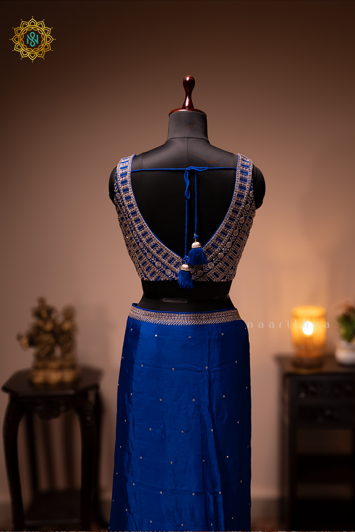 ROYAL BLUE - CHINNON DESIGNER WEAR WITH READYMADE BLOUSE