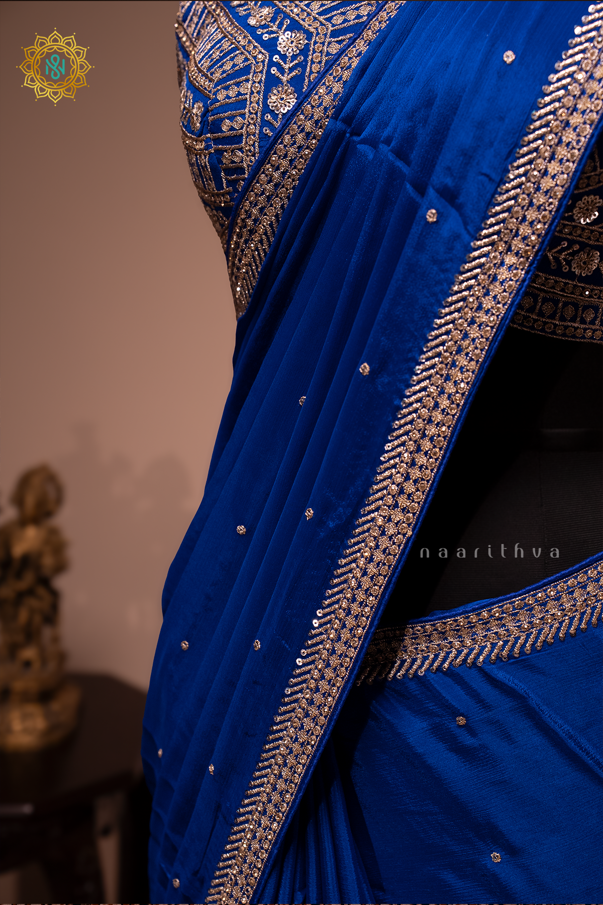 ROYAL BLUE - CHINNON DESIGNER WEAR WITH READYMADE BLOUSE