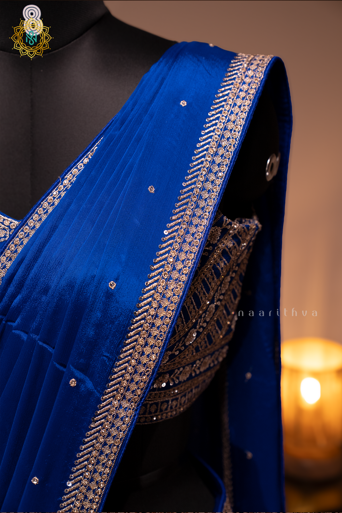 ROYAL BLUE - CHINNON DESIGNER WEAR WITH READYMADE BLOUSE