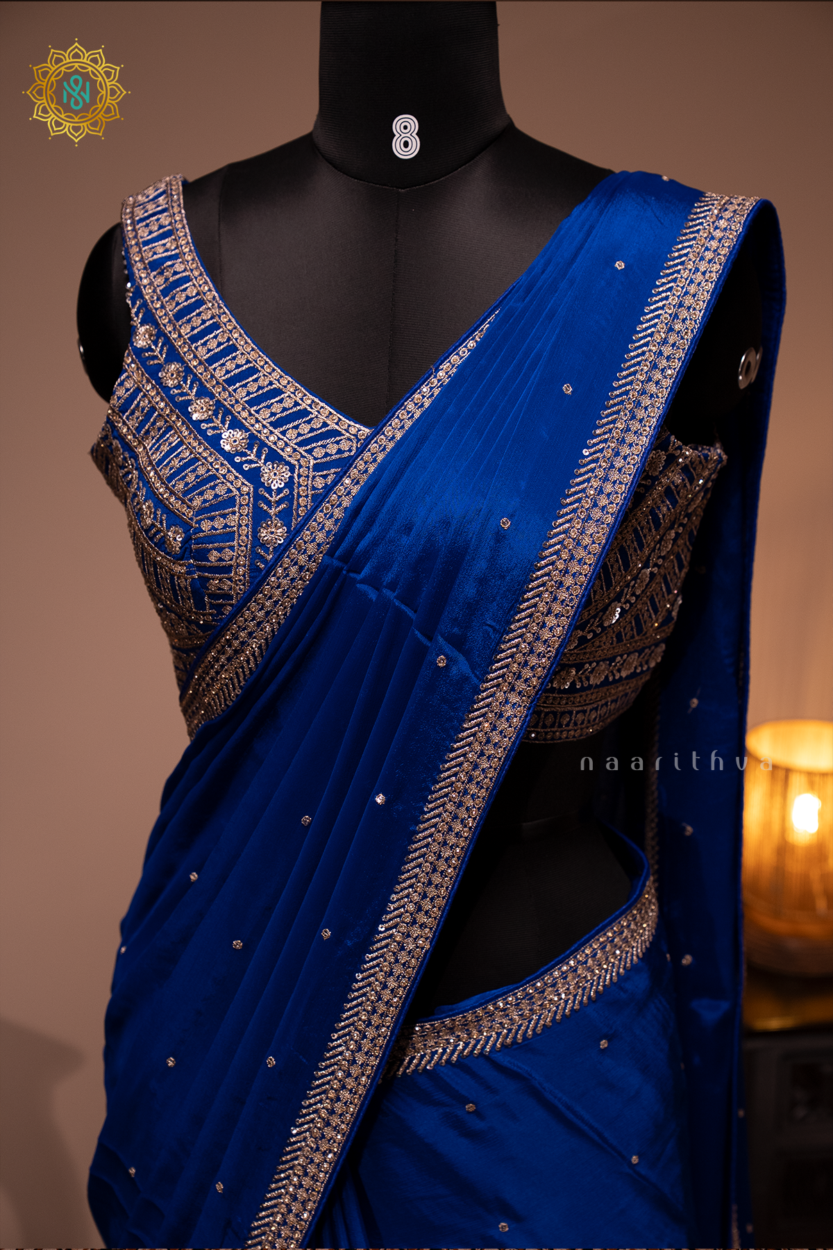ROYAL BLUE - CHINNON DESIGNER WEAR WITH READYMADE BLOUSE