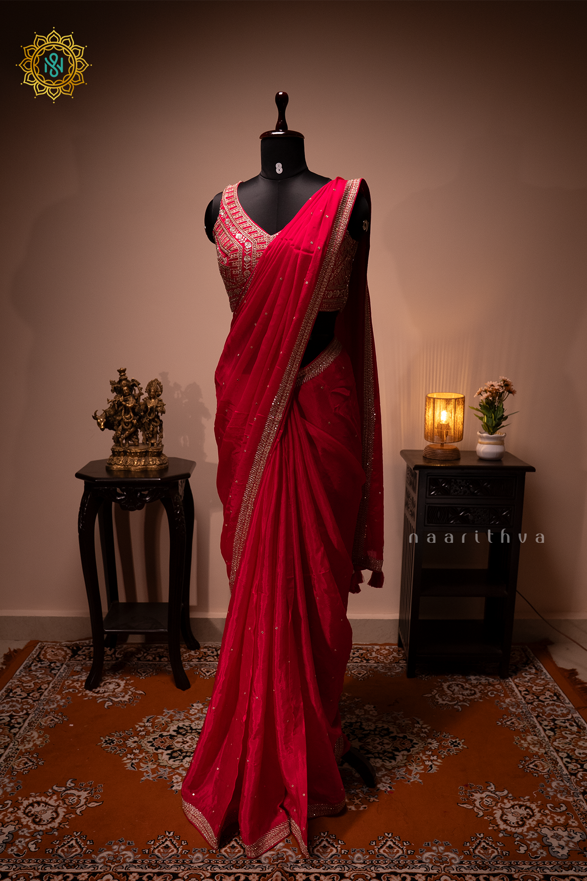 RANI PINK - CHINNON DESIGNER WEAR WITH READYMADE BLOUSE