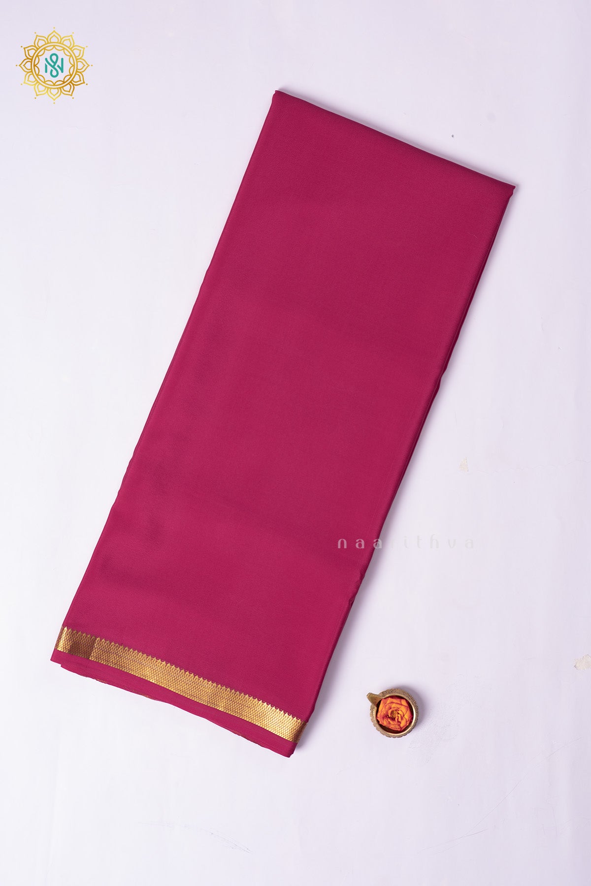 Rani PinkPure Mysore Crepe Silk Plain Body and Zari Woven Butta Border