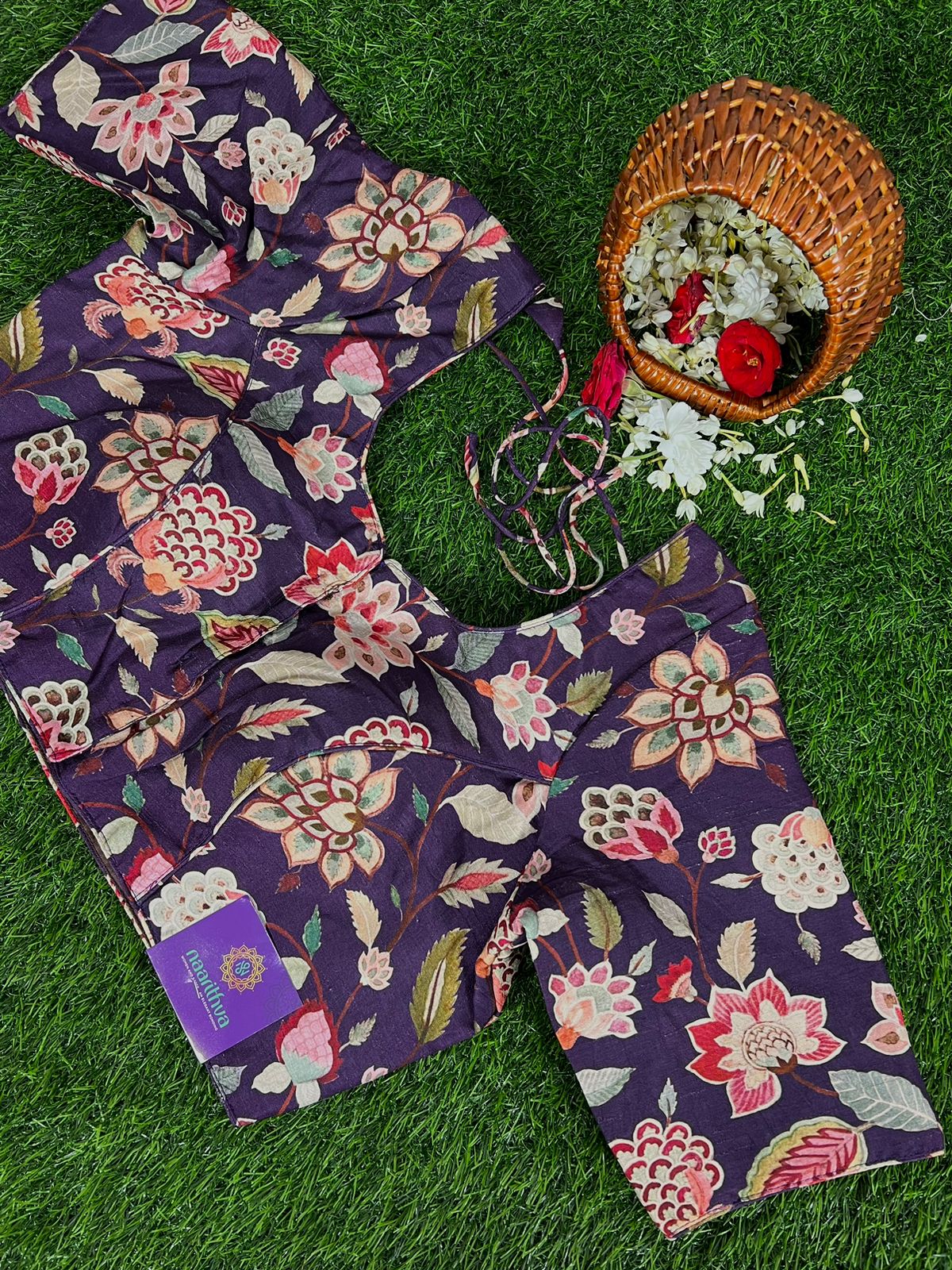 PURPLE - READYMADE FLORAL PRINTS IN DOLA SILK