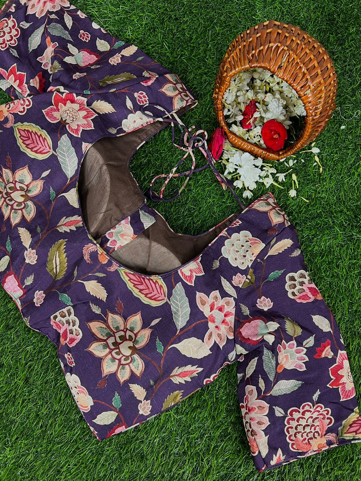 PURPLE - READYMADE FLORAL PRINTS IN DOLA SILK