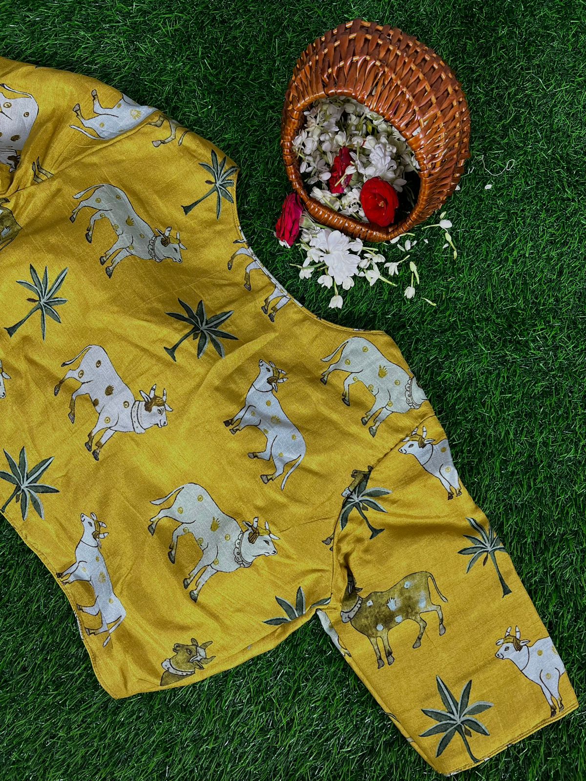 YELLOW - READYMADE DOLA SILK WITH PICHWAI PRINTS