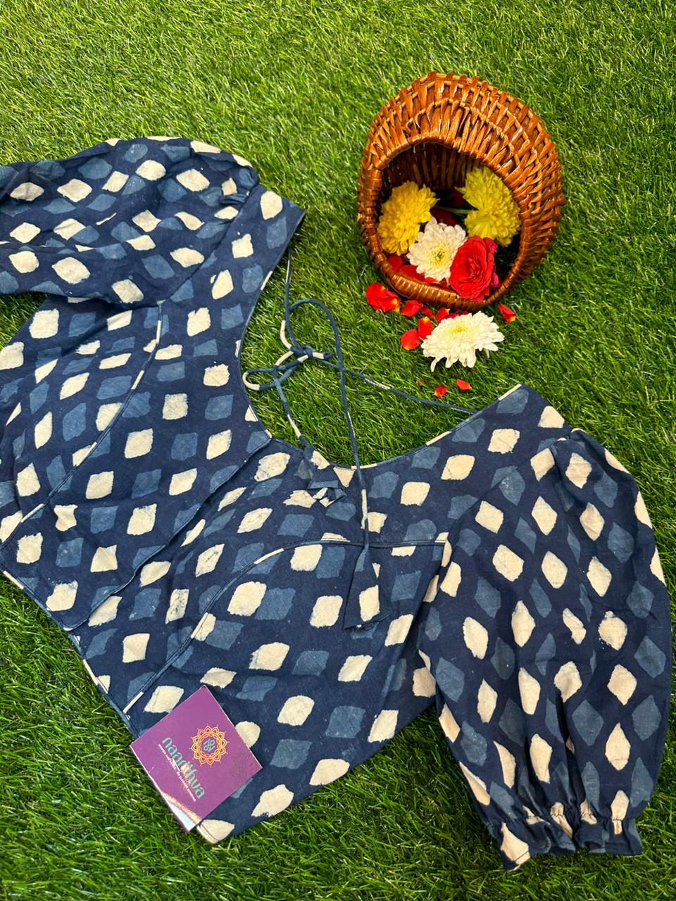 READYMADE COTTON BLOUSE WITH BLOCK PRINTS WITH PUFF SLEEVE
