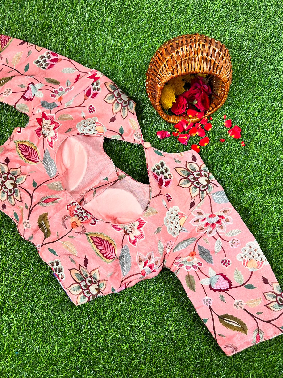 PEACH - READYMADE DOLA SILK WITH FLORAL PRINTS
