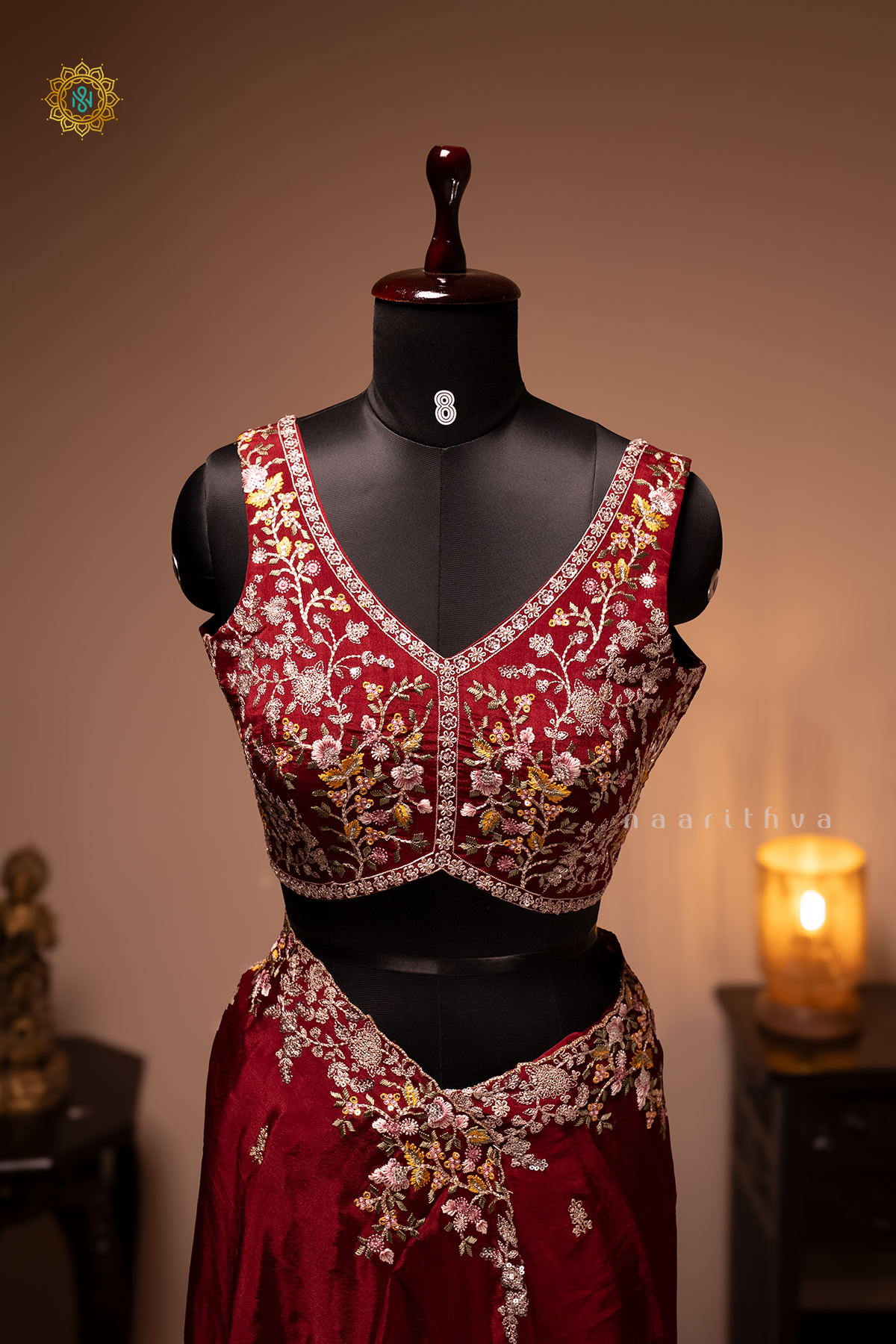 MAROON - CHINNON DESIGNER WEAR WITH READYMADE BLOUSE