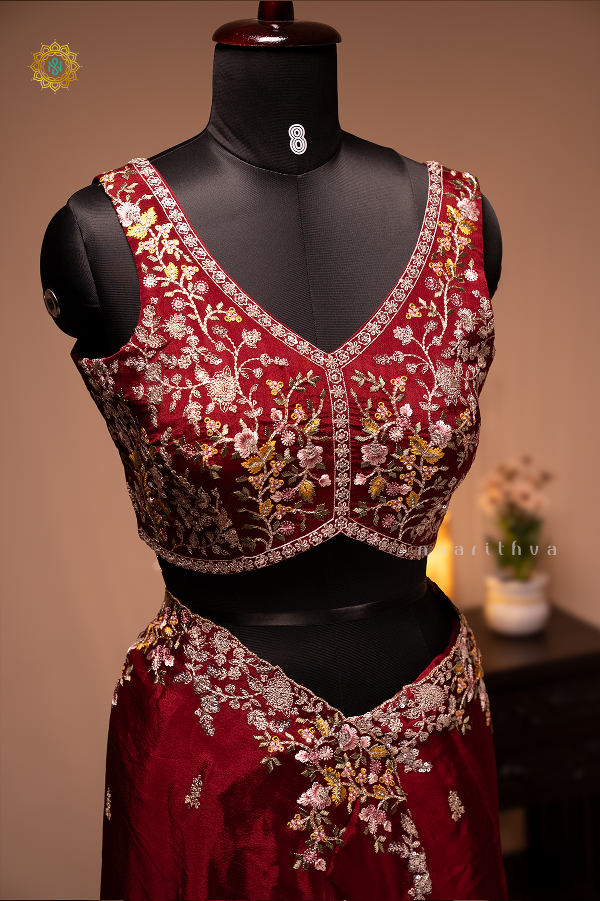 MAROON - CHINNON DESIGNER WEAR WITH READYMADE BLOUSE