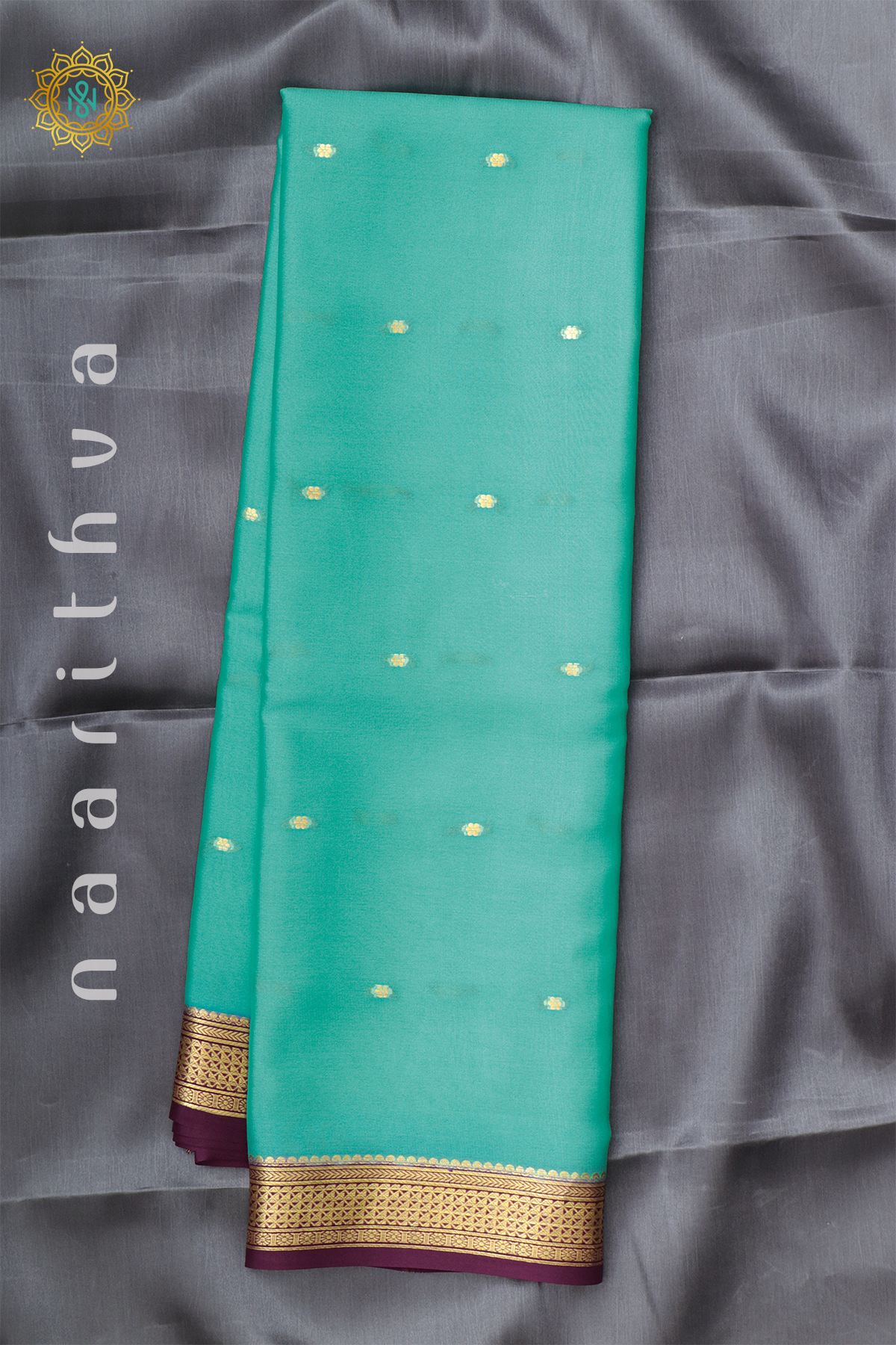 AQUA BLUE WITH WINE - PURE MYSORE CREPE SILK