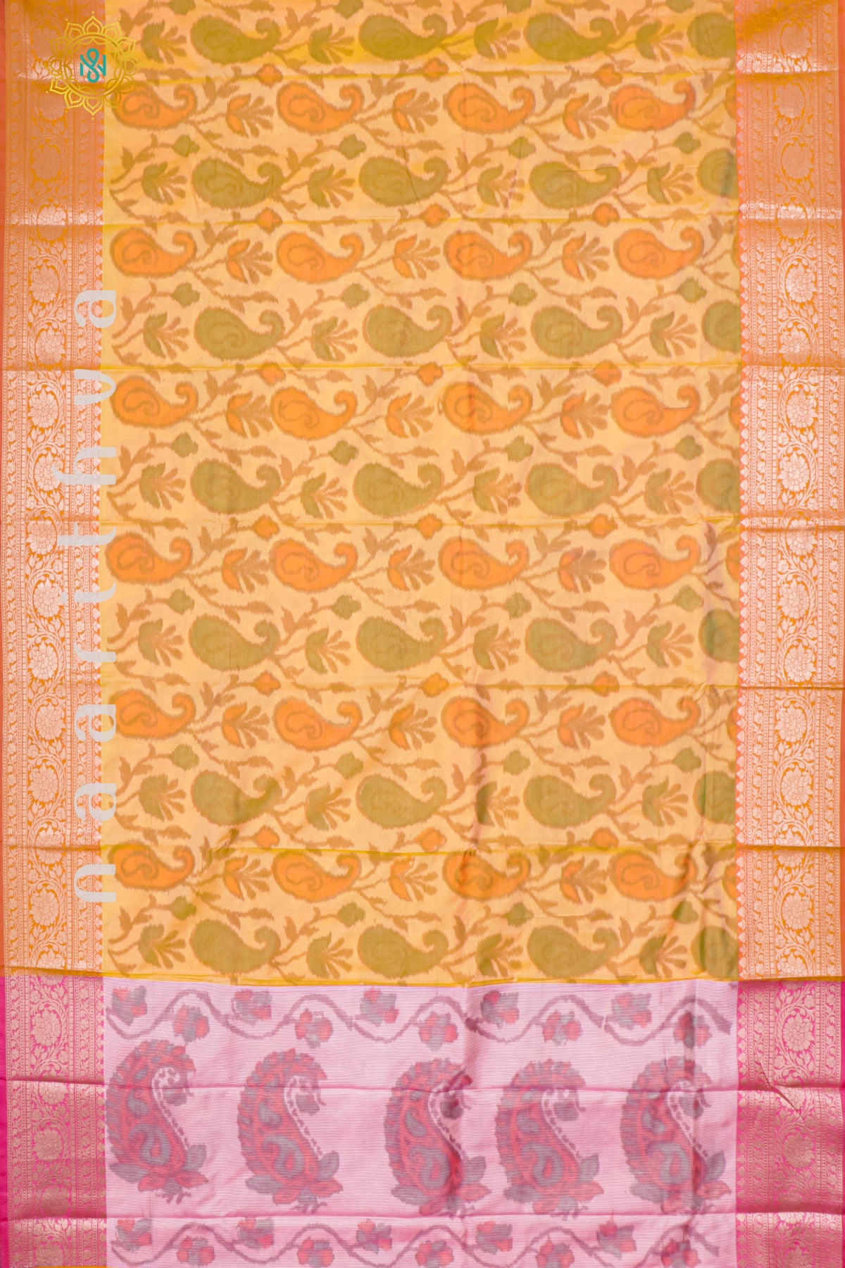 PEACHISH ORANGE WITH PINK - SILK COTTON