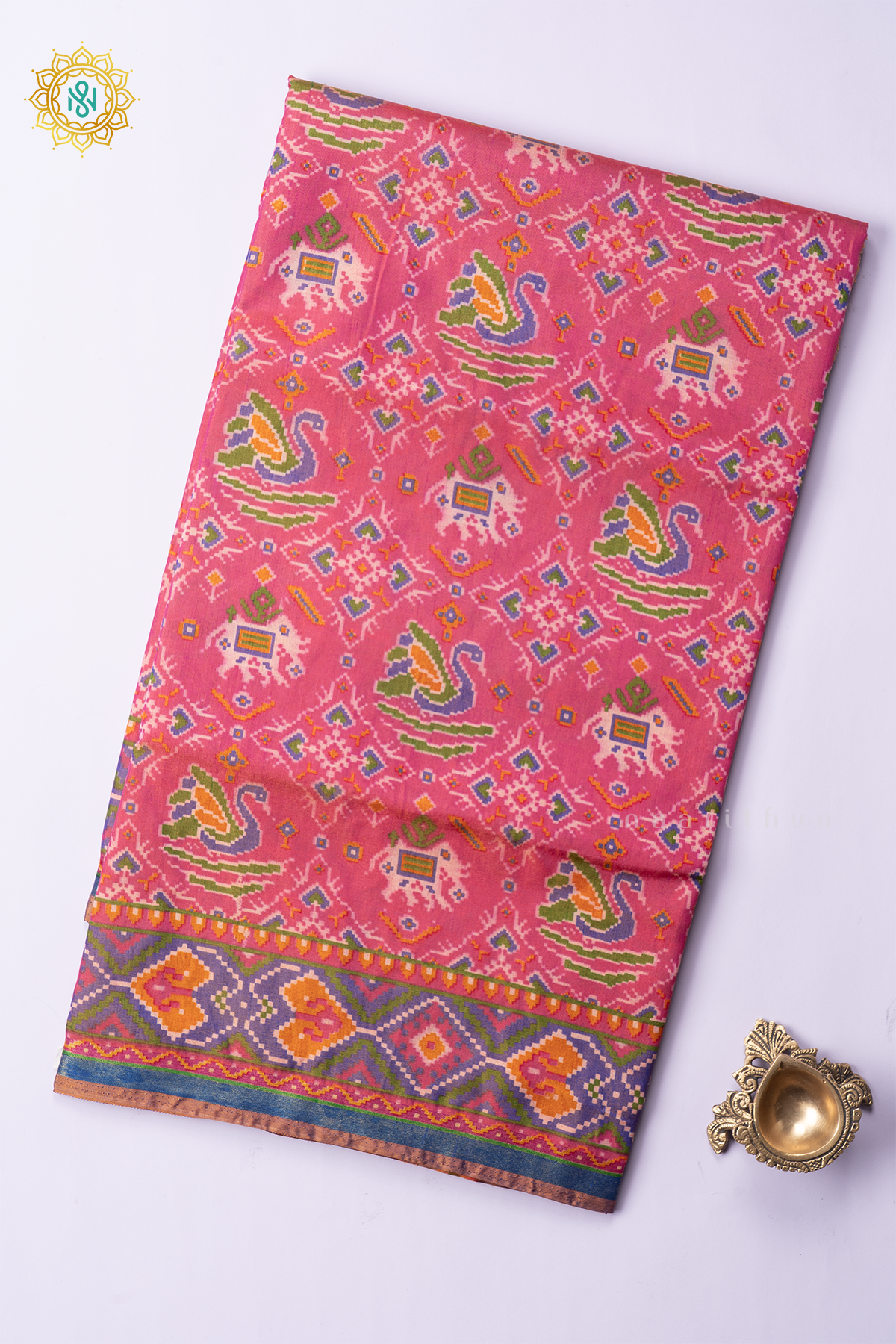 PEACHISH PINK WITH PURPLE - SEMI PATOLA SILK