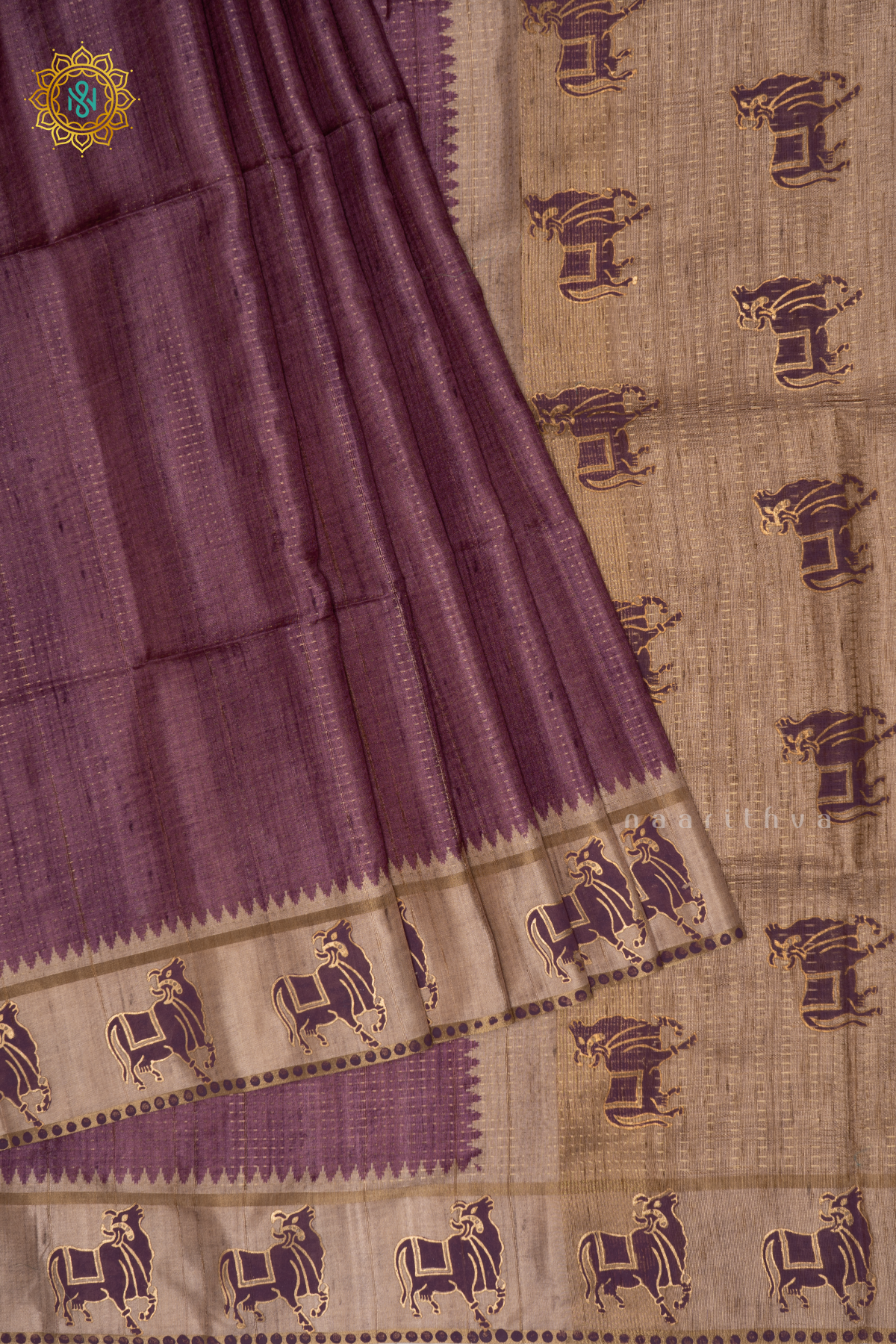 Rouge Pink With Beige Semi Tussar Silk Saree With Zari Stripes On The Body, Printed Border And Contrast Blouse