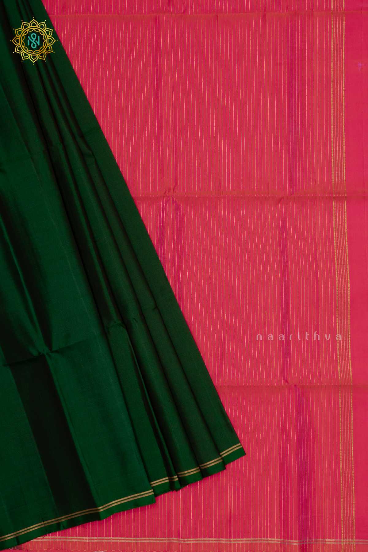 BOTTLE GREEN WITH PINK - PURE KANJIAVARAM SOFT SILK