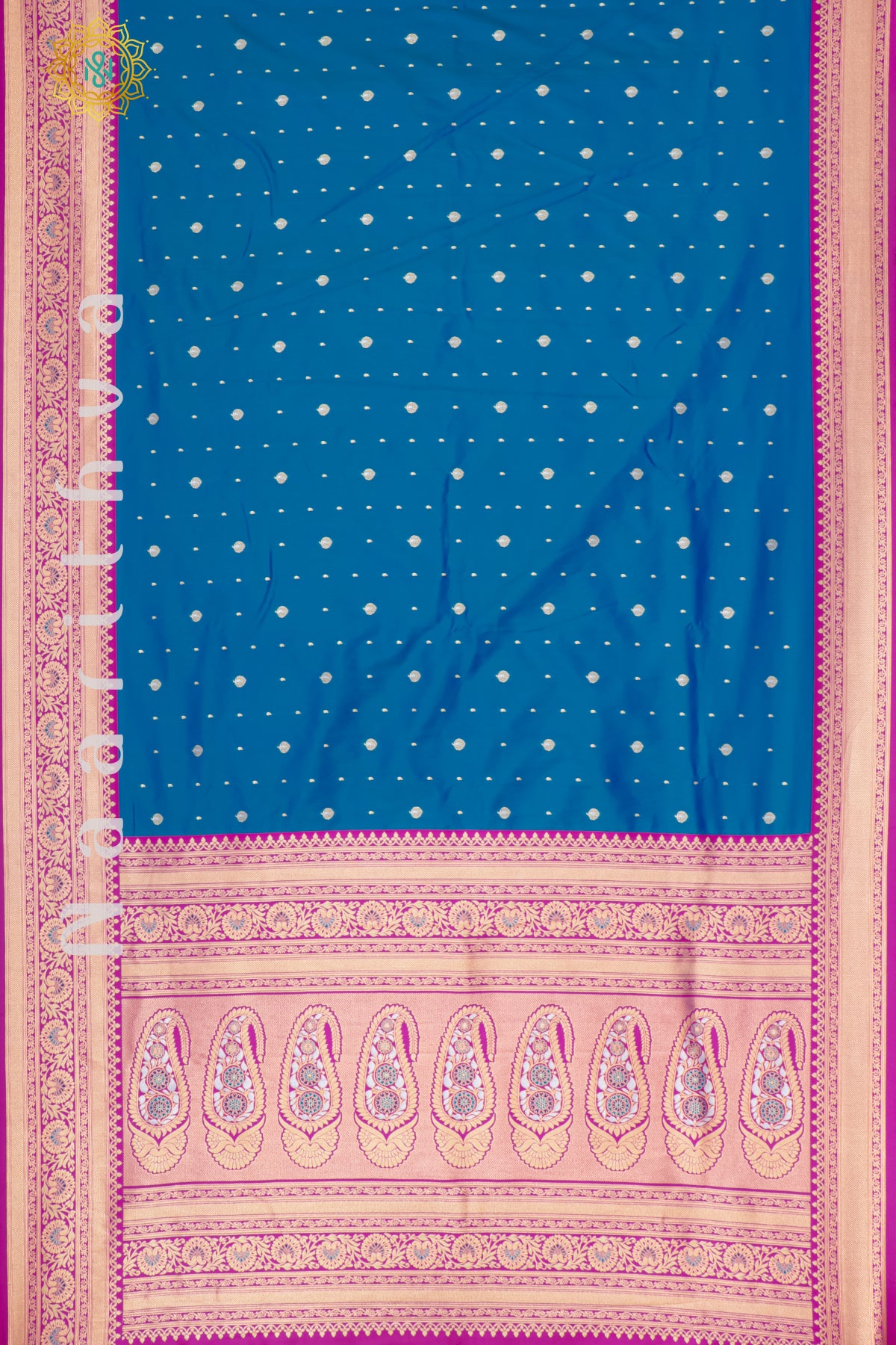 PEACOCK BLUE WITH PINK - SEMI KANCHI