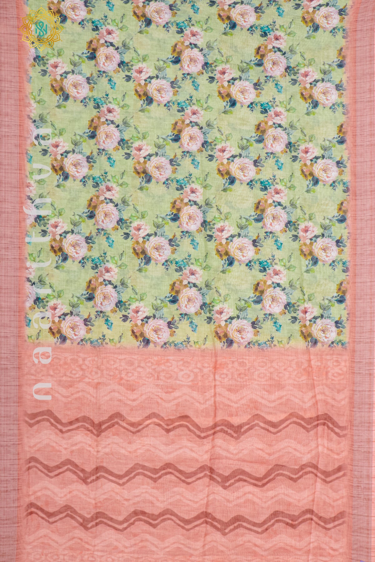 GREEN WITH PEACH - LINEN BY COTTON